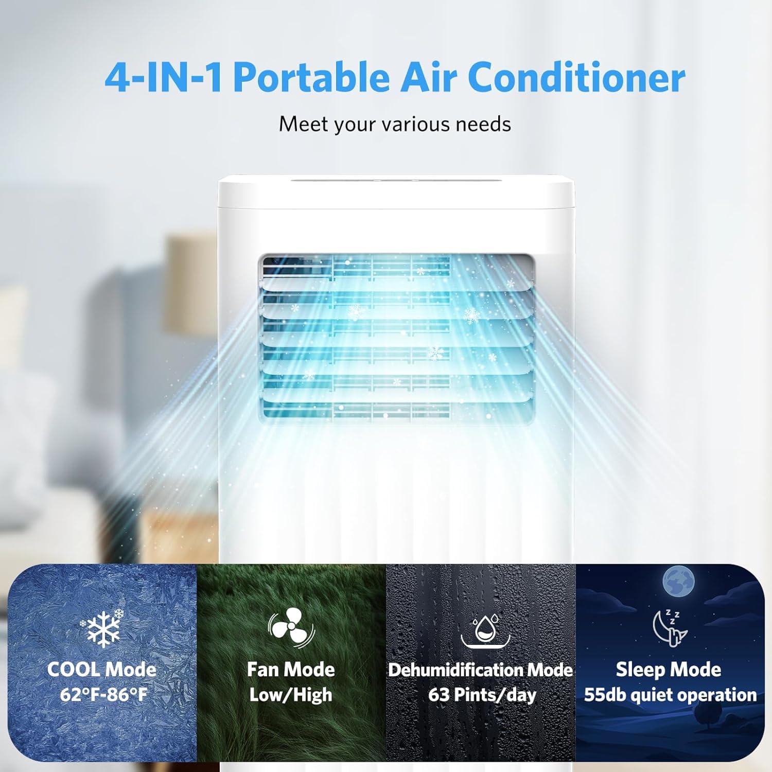 image10000 BTUs Portable Air Conditioners with coolingdehumidificationfansleep mode4IN1 Portable AC with 24H Timer ampamp Remote Control ampamp Window Kit10 000BTUs with Remote Control