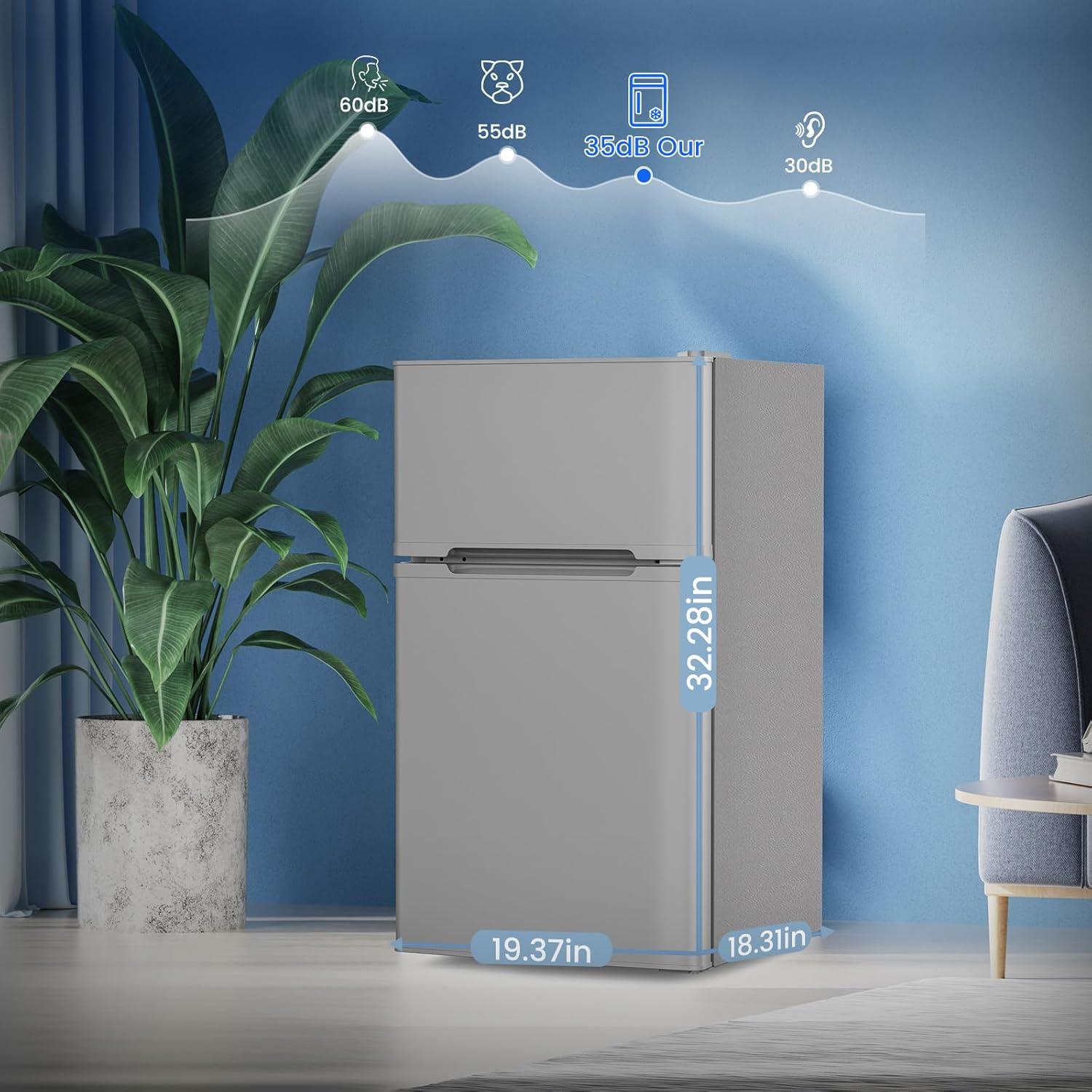 image31 CuFt Mini Fridge with Freezer 2 Door Compact Refrigerator Mini Fridge with Adjustable Removable Glass Shelves for Bedroom Office Dorm or Apartment BlackGrey
