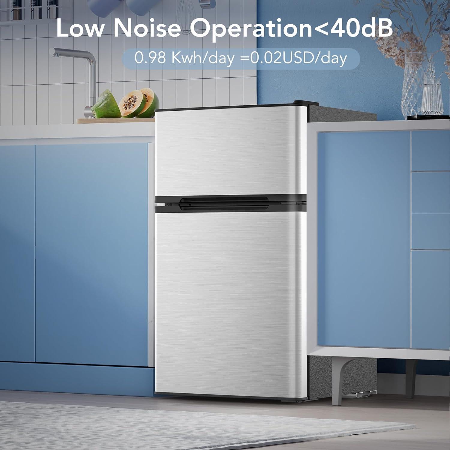 image31 CuFt Mini Fridge with Freezer 2 Door Compact Refrigerator Mini Fridge with Adjustable Removable Glass Shelves for Bedroom Office Dorm or Apartment BlackSilver