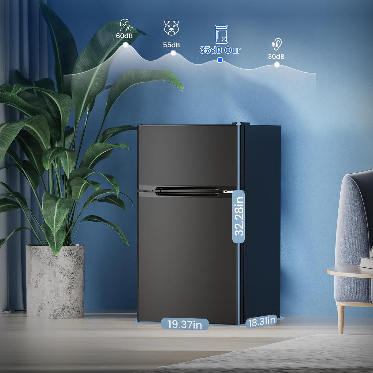 image31 CuFt Mini Fridge with Freezer 2 Door Compact Refrigerator Mini Fridge with Adjustable Removable Glass Shelves for Bedroom Office Dorm or Apartment BlackBlack