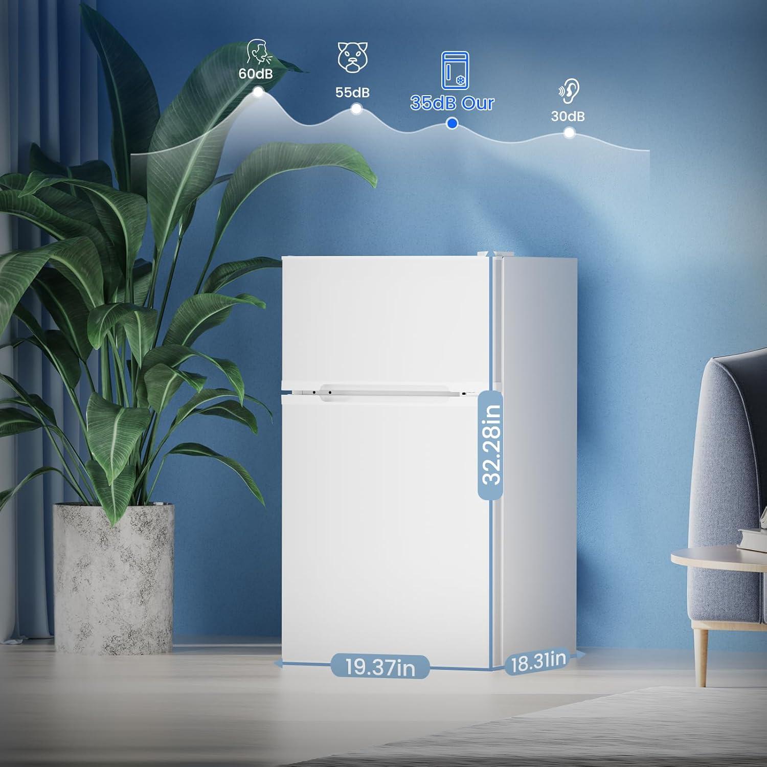 image31 CuFt Mini Fridge with Freezer 2 Door Compact Refrigerator Mini Fridge with Adjustable Removable Glass Shelves for Bedroom Office Dorm or Apartment BlackWhite