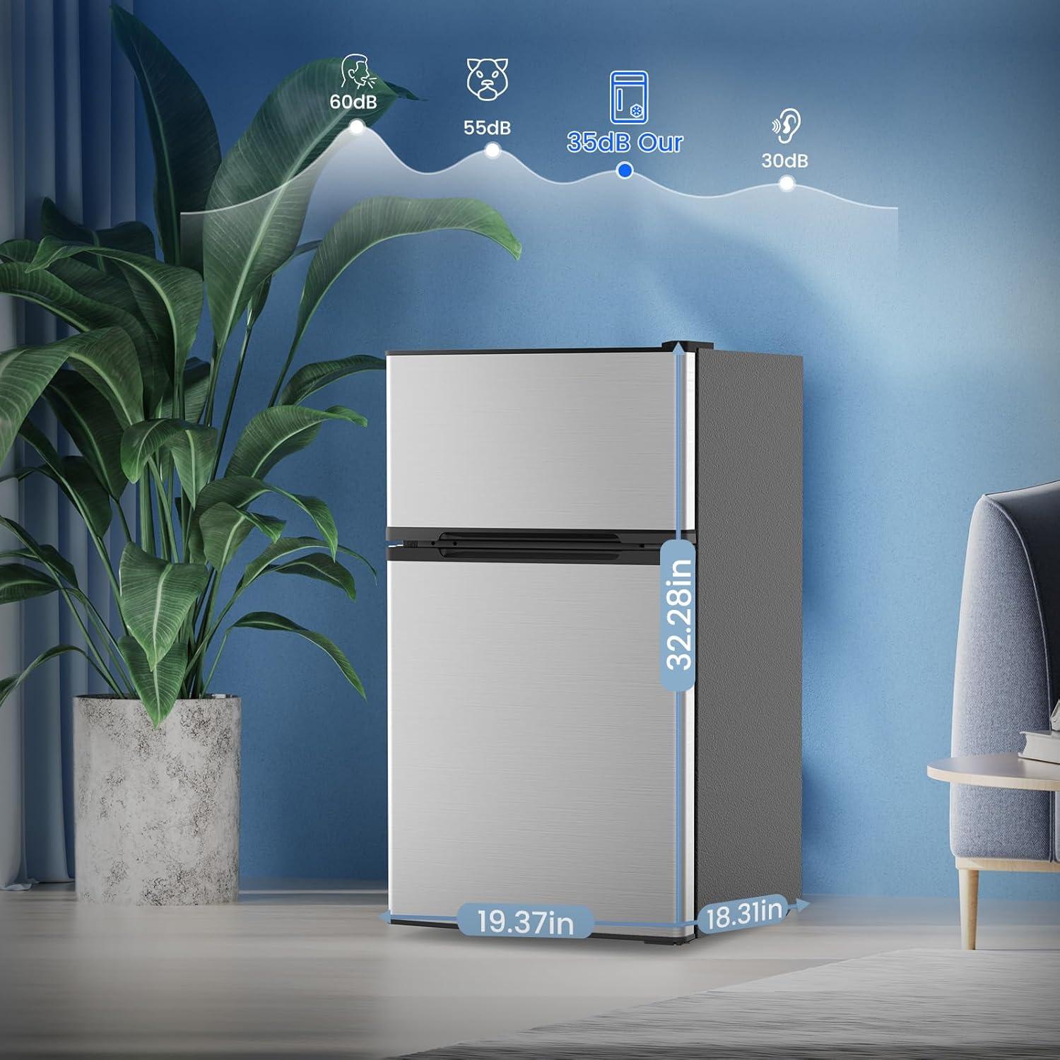 image31 CuFt Mini Fridge with Freezer 2 Door Compact Refrigerator Mini Fridge with Adjustable Removable Glass Shelves for Bedroom Office Dorm or Apartment BlackSilver