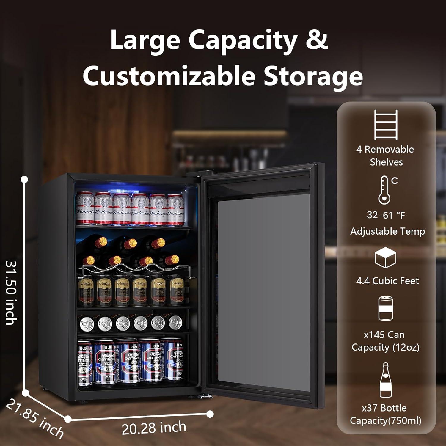 image46 Bottle 234 Inches Refrigerator Wine Fridge for Red White Champagne Beer Temperature 41F68F Freestanding Builtin Glass Door 53 CuftDual Zone SilverBlack