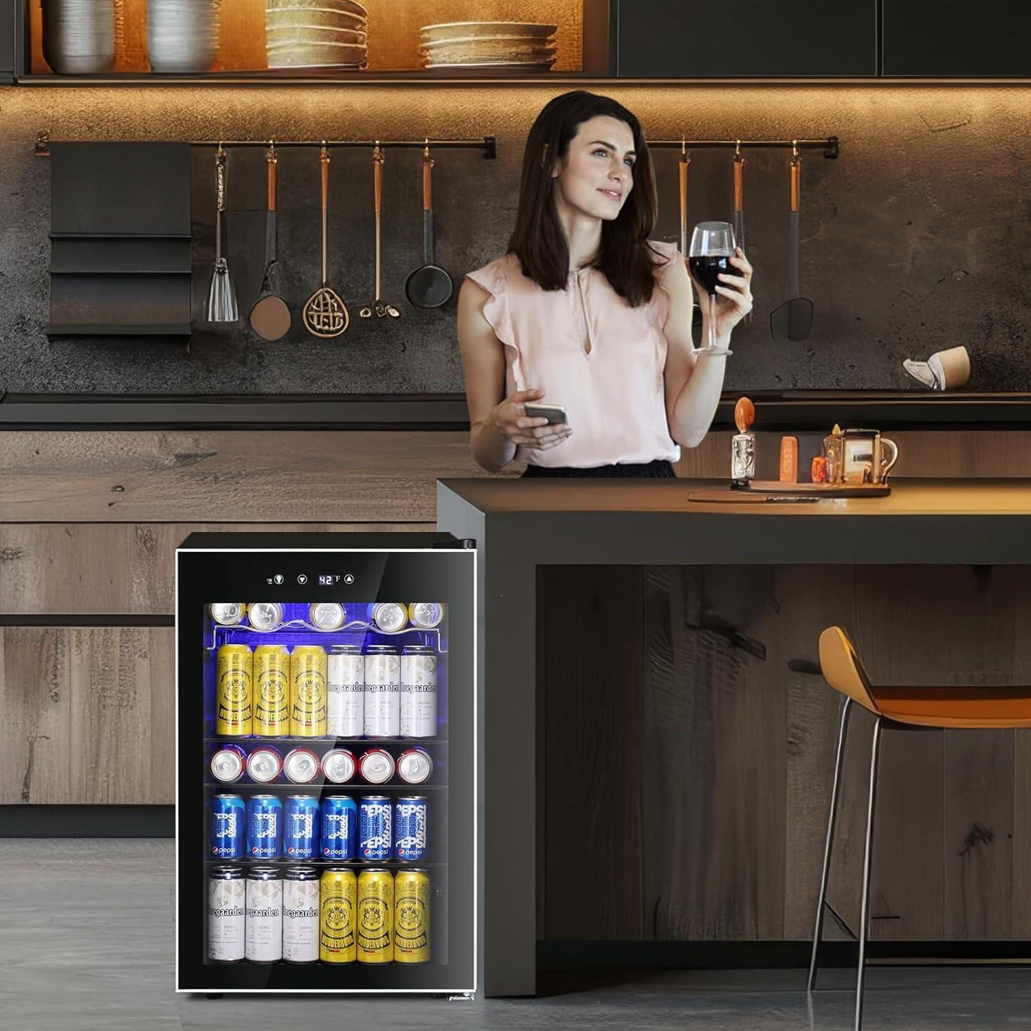 image46 Bottle 234 Inches Refrigerator Wine Fridge for Red White Champagne Beer Temperature 41F68F Freestanding Builtin Glass Door 53 CuftDual Zone SilverBlack
