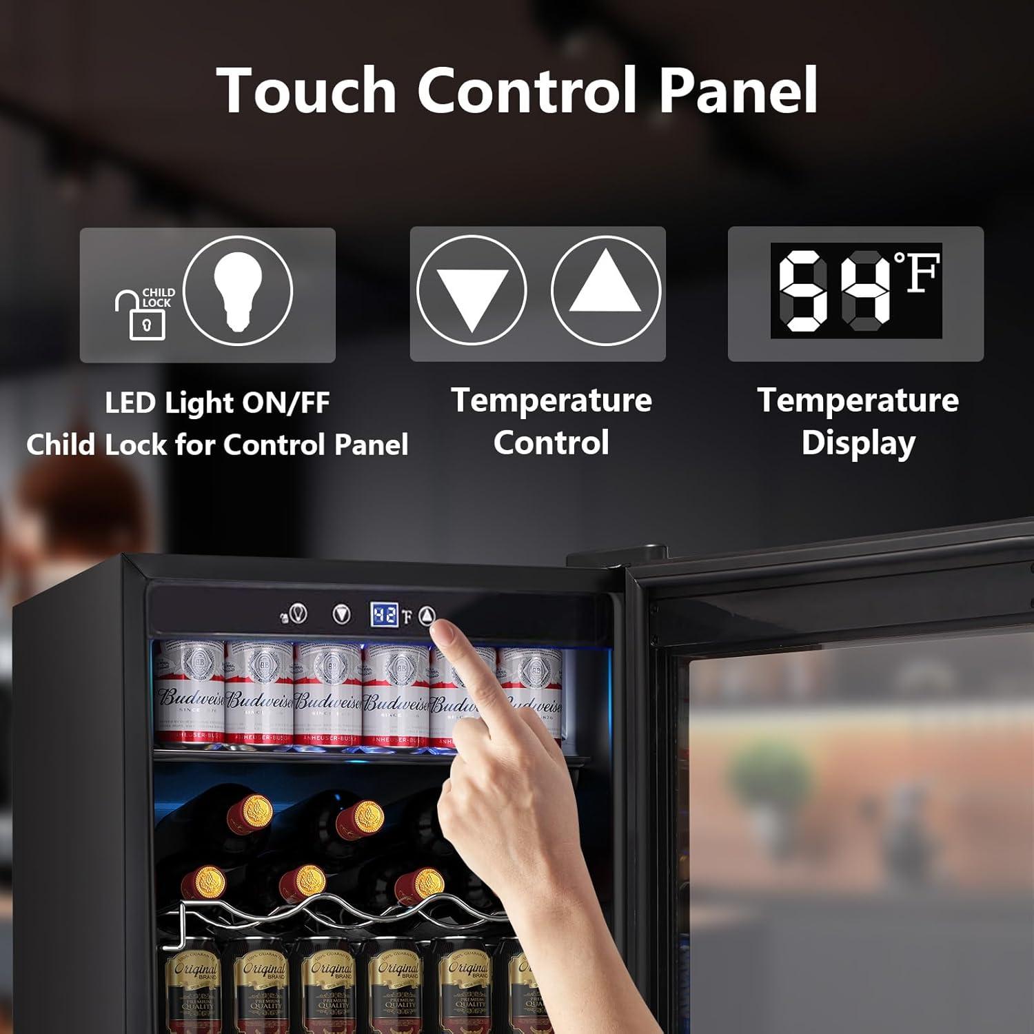 image46 Bottle 234 Inches Refrigerator Wine Fridge for Red White Champagne Beer Temperature 41F68F Freestanding Builtin Glass Door 53 CuftDual Zone SilverBlack