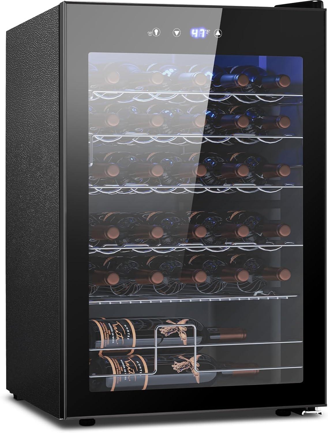 image46 Bottle 234 Inches Refrigerator Wine Fridge for Red White Champagne Beer Temperature 41F68F Freestanding Builtin Glass Door 53 CuftDual Zone SilverBlack