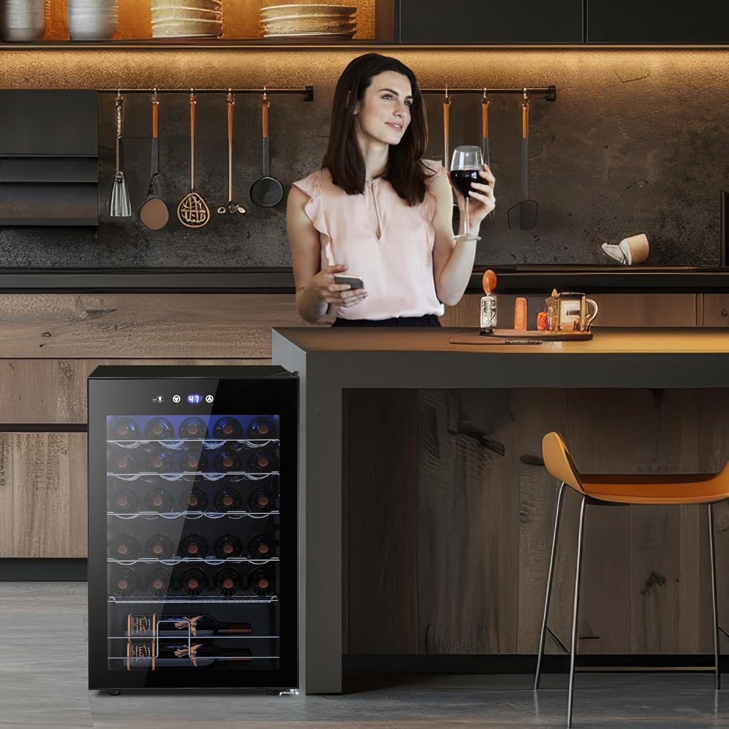 image46 Bottle 234 Inches Refrigerator Wine Fridge for Red White Champagne Beer Temperature 41F68F Freestanding Builtin Glass Door 53 CuftDual Zone SilverBlack