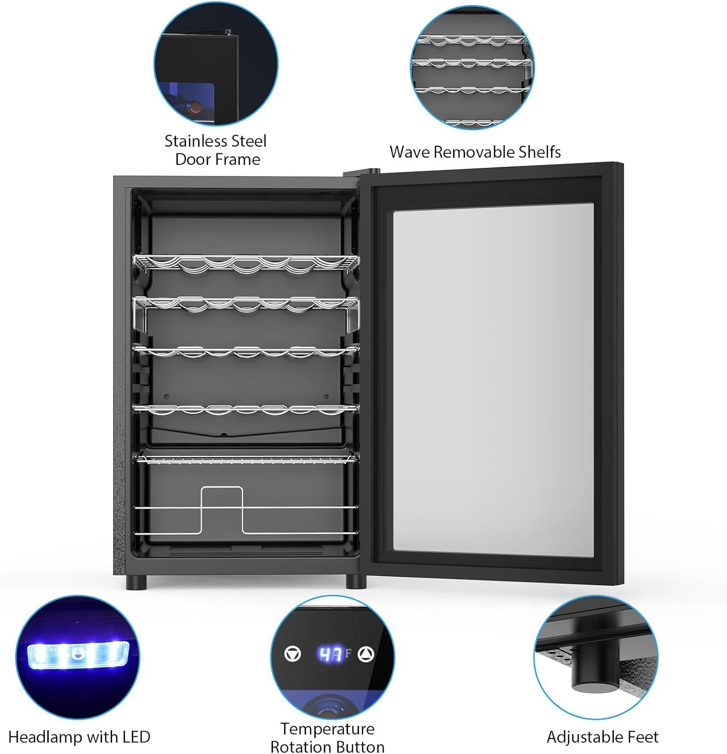 image46 Bottle 234 Inches Refrigerator Wine Fridge for Red White Champagne Beer Temperature 41F68F Freestanding Builtin Glass Door 53 CuftDual Zone SilverBlack