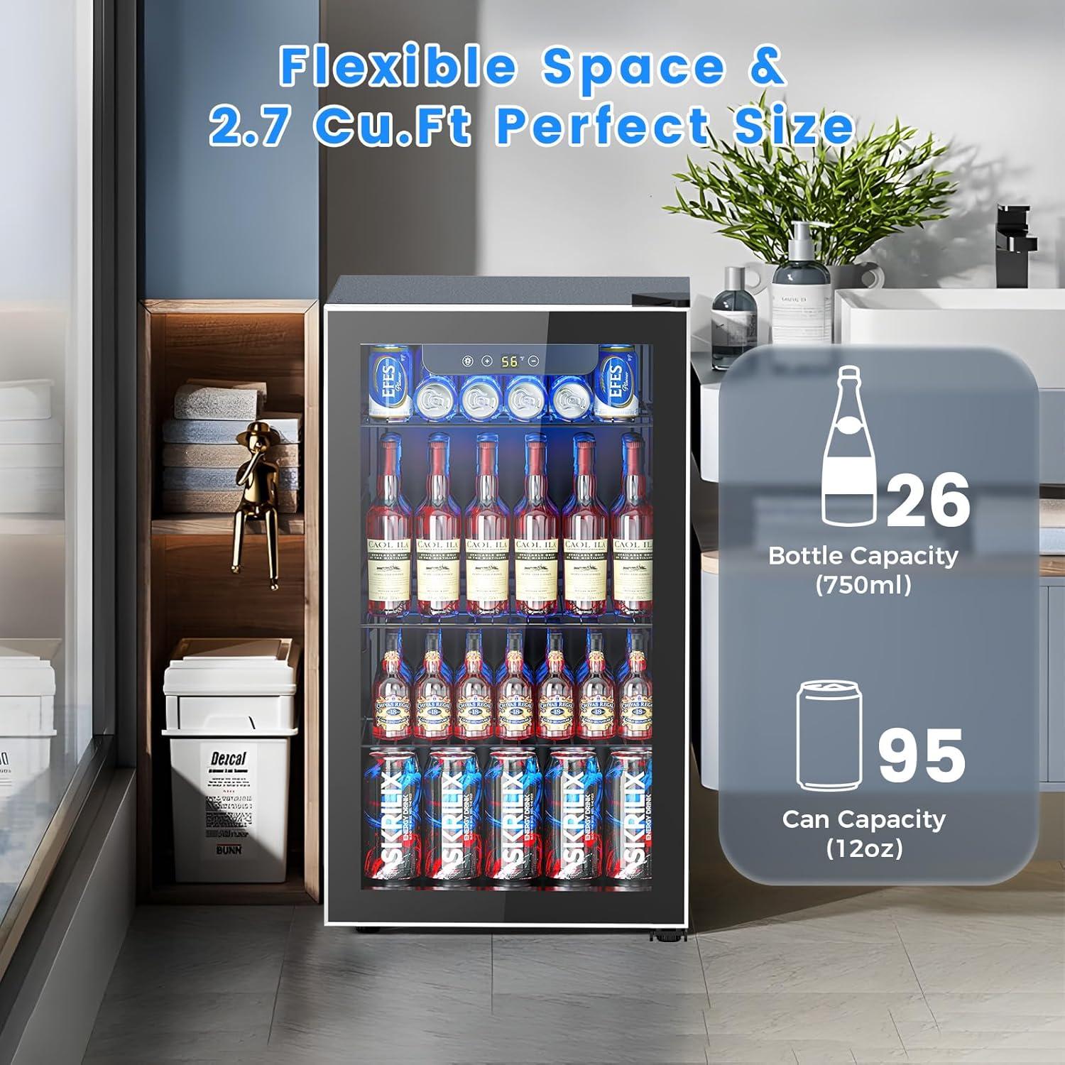 image46 Bottle 234 Inches Refrigerator Wine Fridge for Red White Champagne Beer Temperature 41F68F Freestanding Builtin Glass Door 53 CuftDual Zone SilverBlack