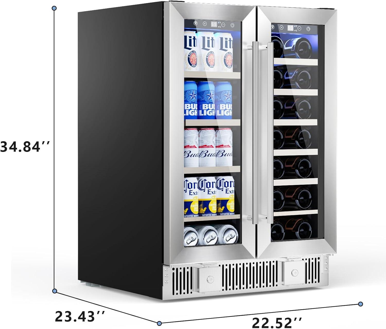 image46 Bottle 234 Inches Refrigerator Wine Fridge for Red White Champagne Beer Temperature 41F68F Freestanding Builtin Glass Door 53 CuftDual Zone SilverSilver