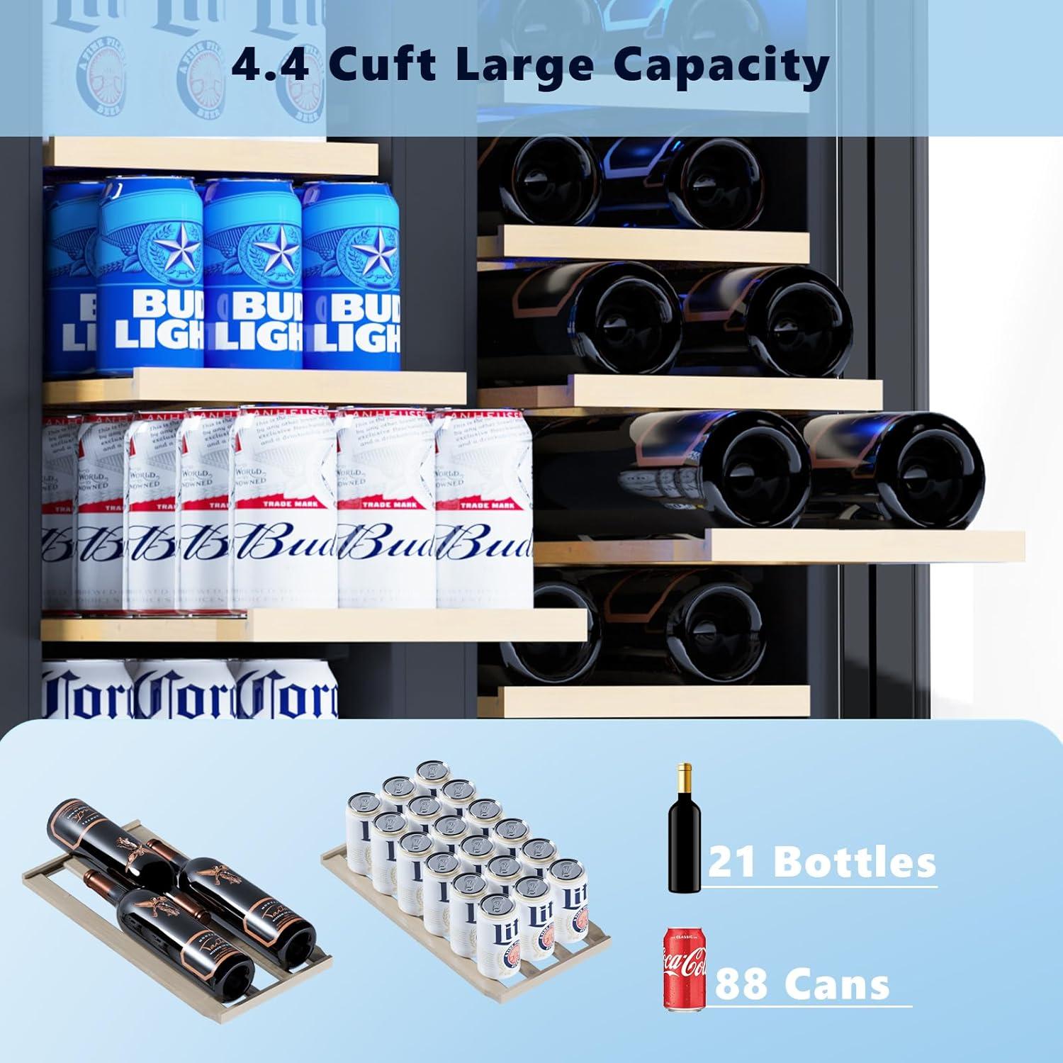 image46 Bottle 234 Inches Refrigerator Wine Fridge for Red White Champagne Beer Temperature 41F68F Freestanding Builtin Glass Door 53 CuftDual Zone SilverSilver