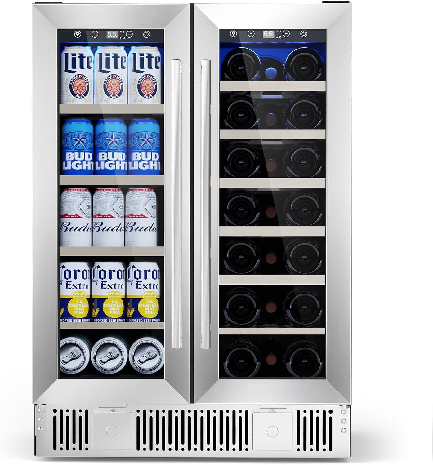 image46 Bottle 234 Inches Refrigerator Wine Fridge for Red White Champagne Beer Temperature 41F68F Freestanding Builtin Glass Door 53 CuftDual Zone SilverSilver