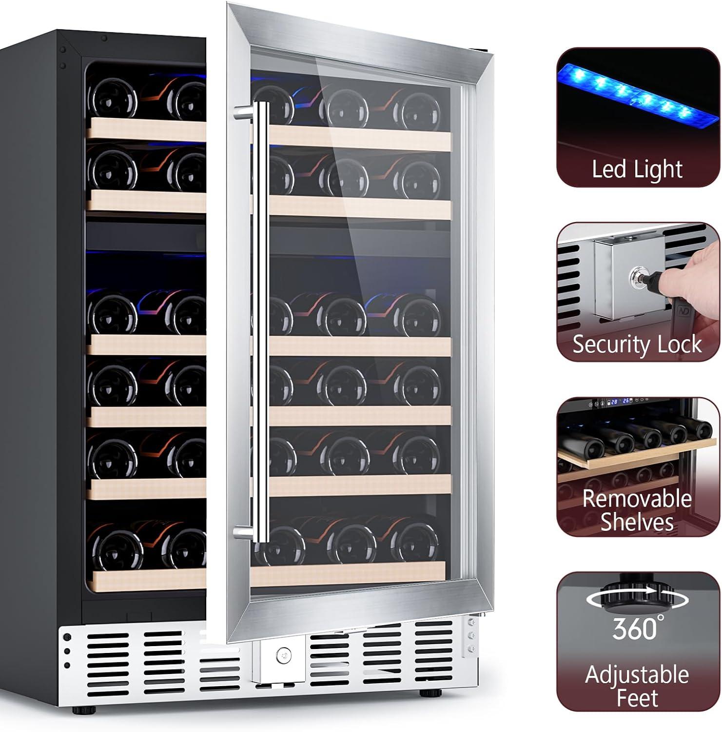 image46 Bottle 234 Inches Refrigerator Wine Fridge for Red White Champagne Beer Temperature 41F68F Freestanding Builtin Glass Door 53 CuftDual Zone SilverSilver