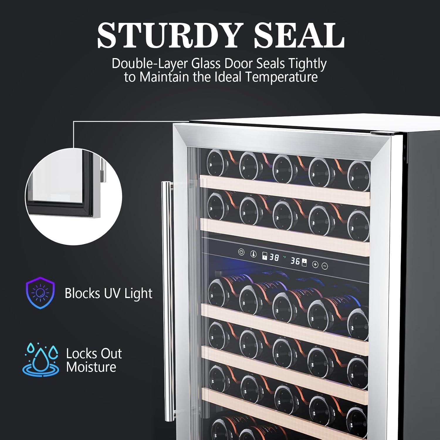image46 Bottle 234 Inches Refrigerator Wine Fridge for Red White Champagne Beer Temperature 41F68F Freestanding Builtin Glass Door 53 CuftDual Zone SilverSilver