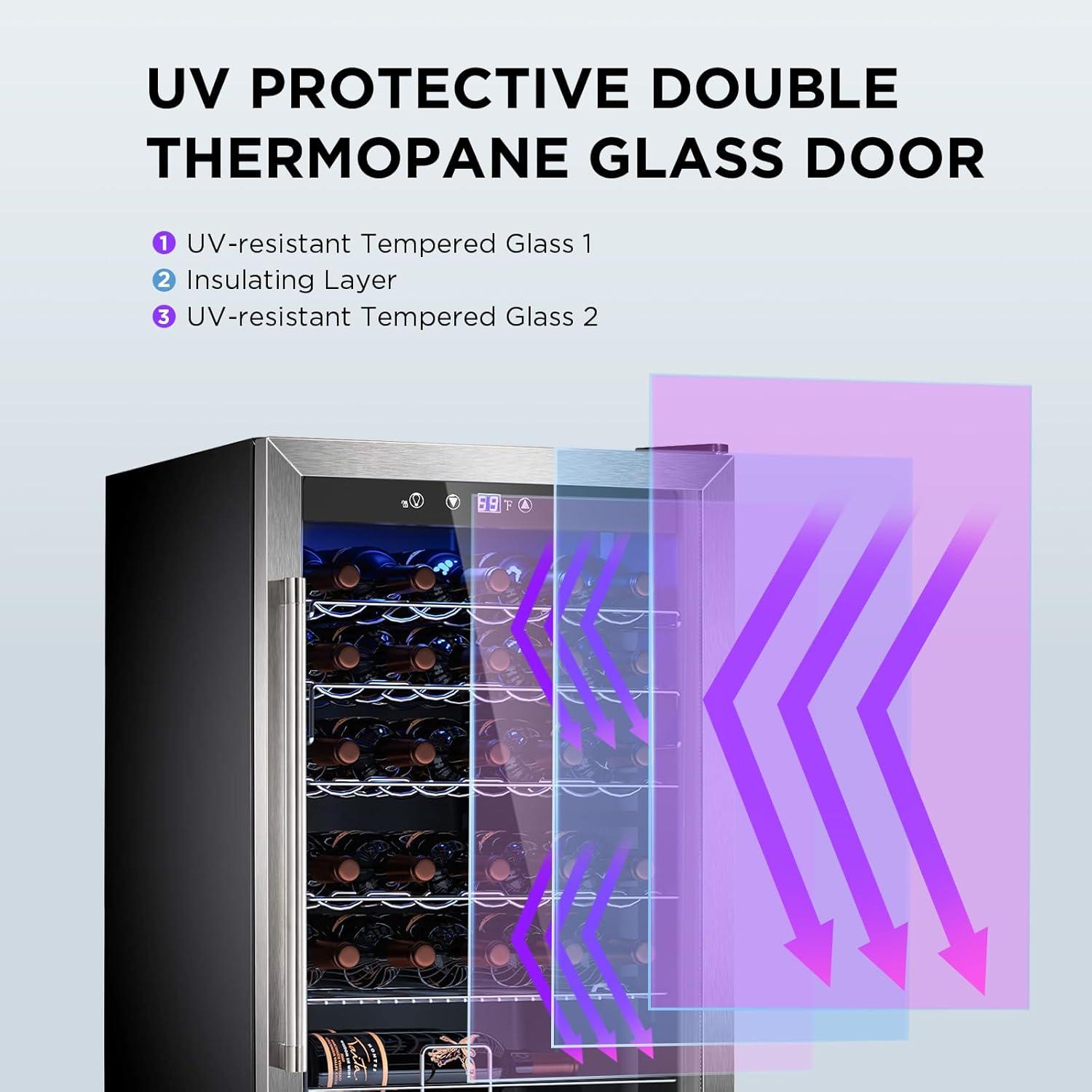 image46 Bottle 234 Inches Refrigerator Wine Fridge for Red White Champagne Beer Temperature 41F68F Freestanding Builtin Glass Door 53 CuftDual Zone SilverSilver