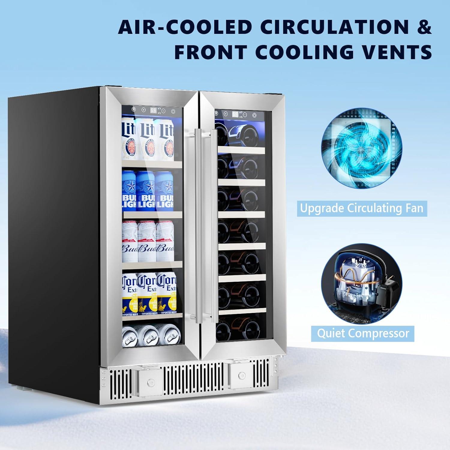 image46 Bottle 234 Inches Refrigerator Wine Fridge for Red White Champagne Beer Temperature 41F68F Freestanding Builtin Glass Door 53 CuftDual Zone SilverSilver