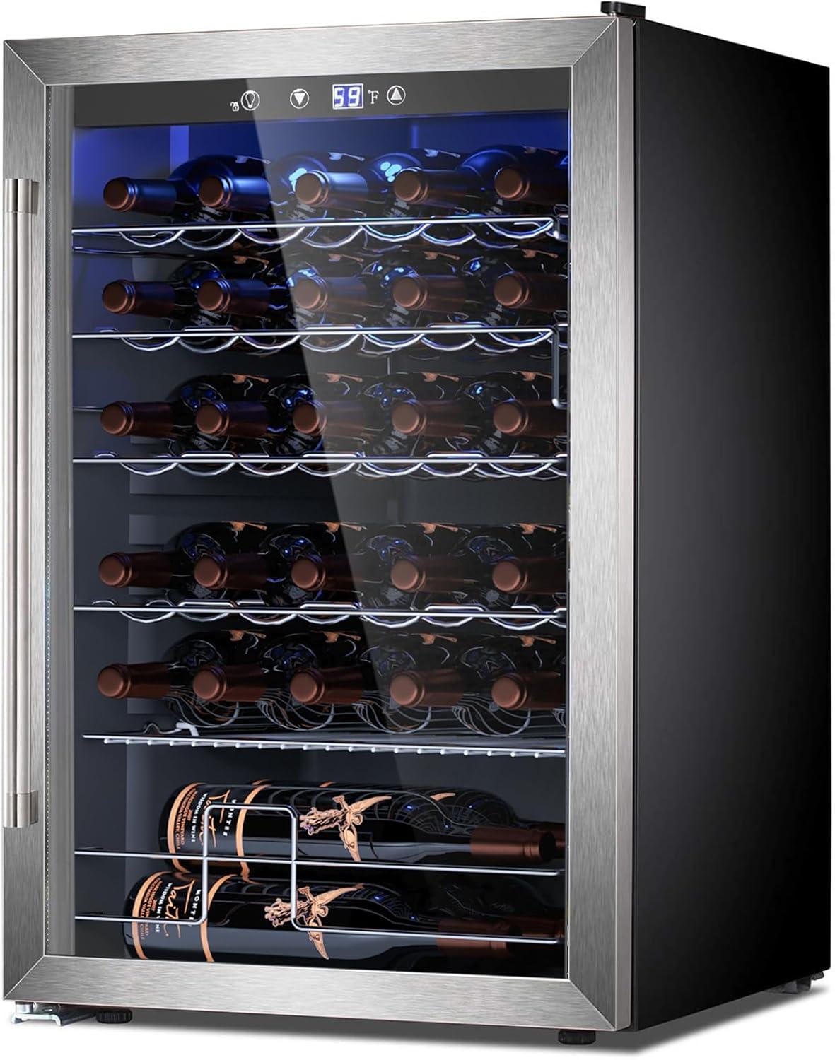 image46 Bottle 234 Inches Refrigerator Wine Fridge for Red White Champagne Beer Temperature 41F68F Freestanding Builtin Glass Door 53 CuftDual Zone SilverSilver