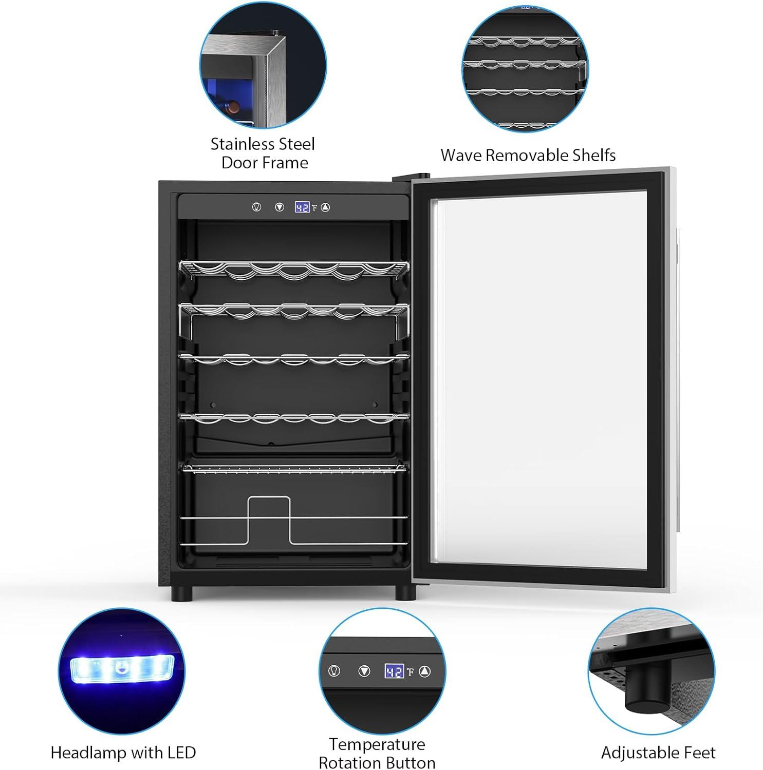 image46 Bottle 234 Inches Refrigerator Wine Fridge for Red White Champagne Beer Temperature 41F68F Freestanding Builtin Glass Door 53 CuftDual Zone SilverSilver