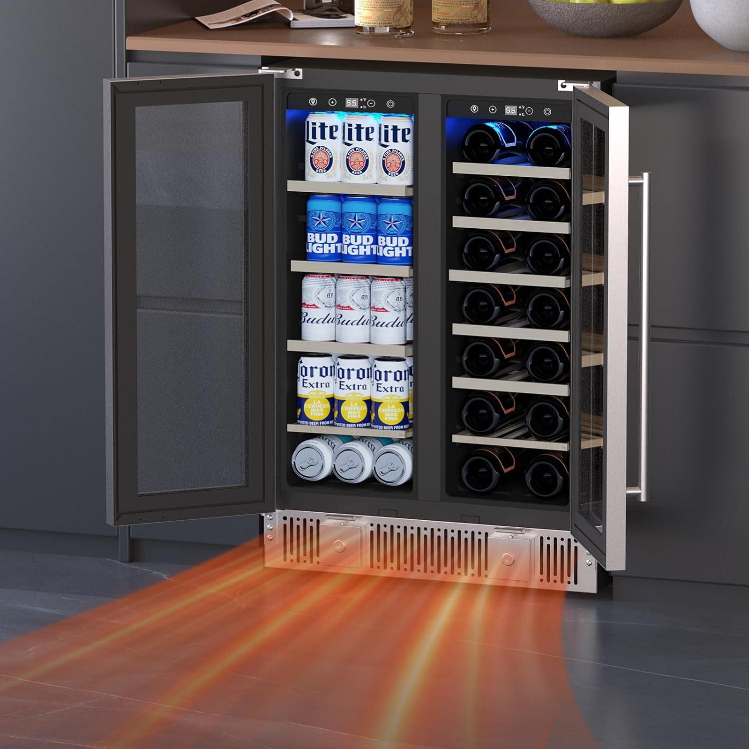 image46 Bottle 234 Inches Refrigerator Wine Fridge for Red White Champagne Beer Temperature 41F68F Freestanding Builtin Glass Door 53 CuftDual Zone SilverSilver