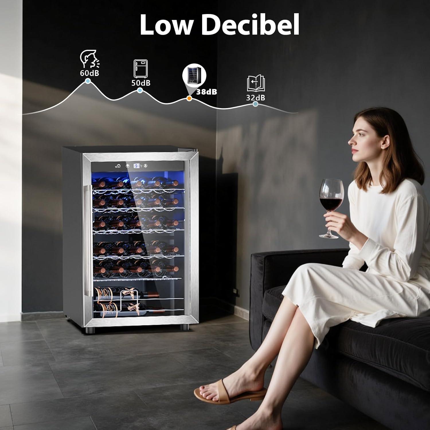 image46 Bottle 234 Inches Refrigerator Wine Fridge for Red White Champagne Beer Temperature 41F68F Freestanding Builtin Glass Door 53 CuftDual Zone SilverSilver