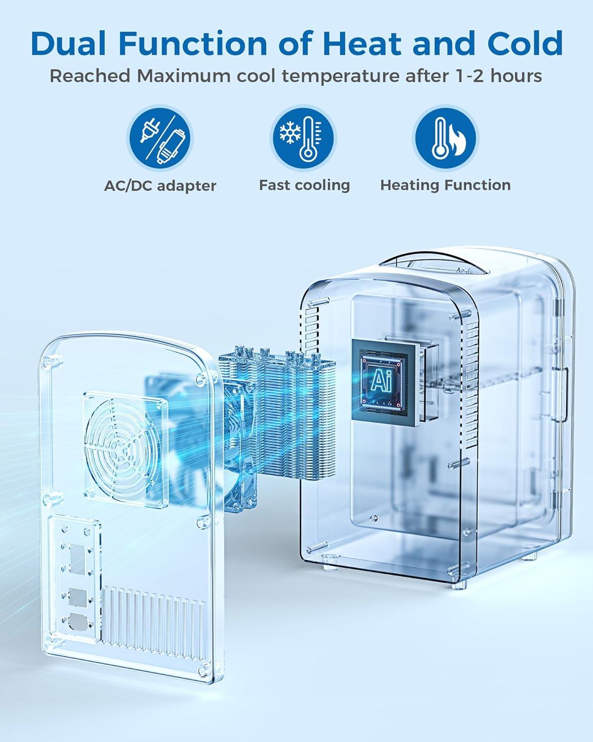 image4L6 Cans Mini Fridge Portable Compact Refrigerator Small Skin Care Fridge Food and Drinks Small Cooler for Bedroom Dorm Car Office WhiteCooling  Heating