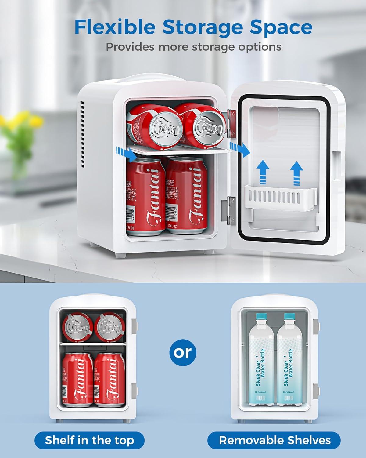 image4L6 Cans Mini Fridge Portable Compact Refrigerator Small Skin Care Fridge Food and Drinks Small Cooler for Bedroom Dorm Car Office WhiteCooling  Heating