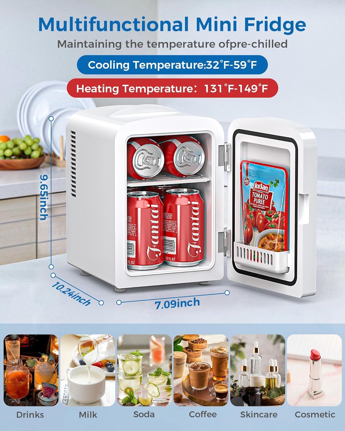 image4L6 Cans Mini Fridge Portable Compact Refrigerator Small Skin Care Fridge Food and Drinks Small Cooler for Bedroom Dorm Car Office WhiteCooling  Heating