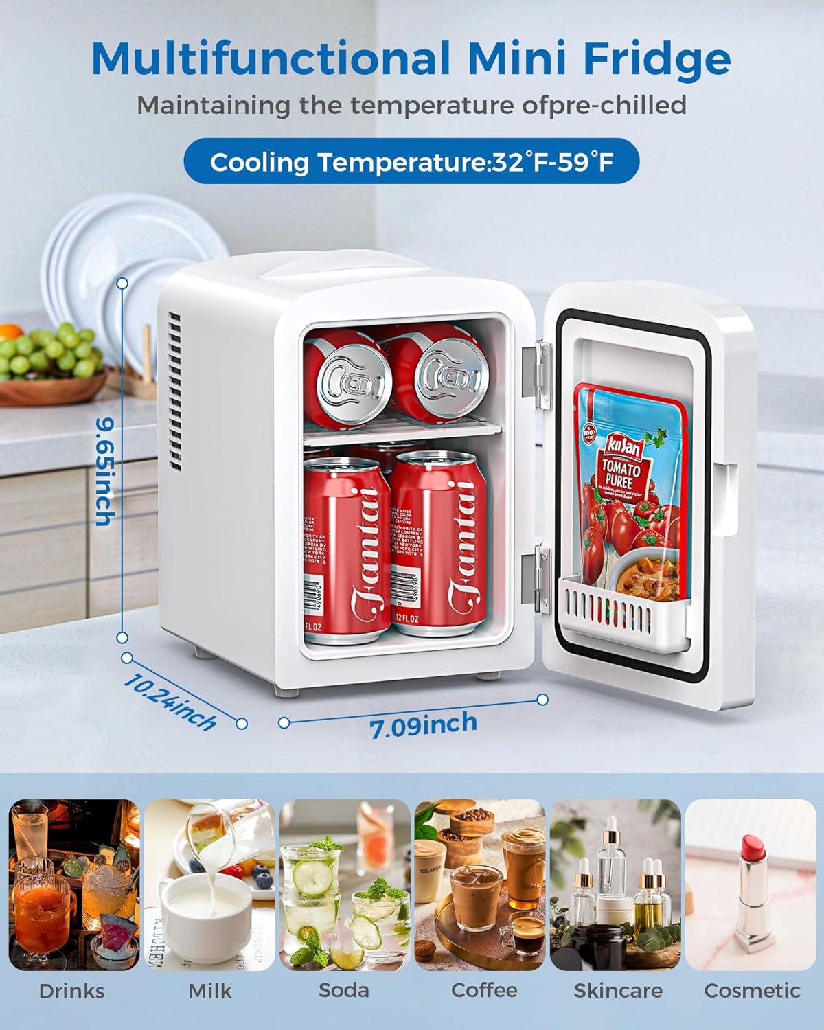 image4L6 Cans Mini Fridge Portable Compact Refrigerator Small Skin Care Fridge Food and Drinks Small Cooler for Bedroom Dorm Car Office WhiteCooling Only
