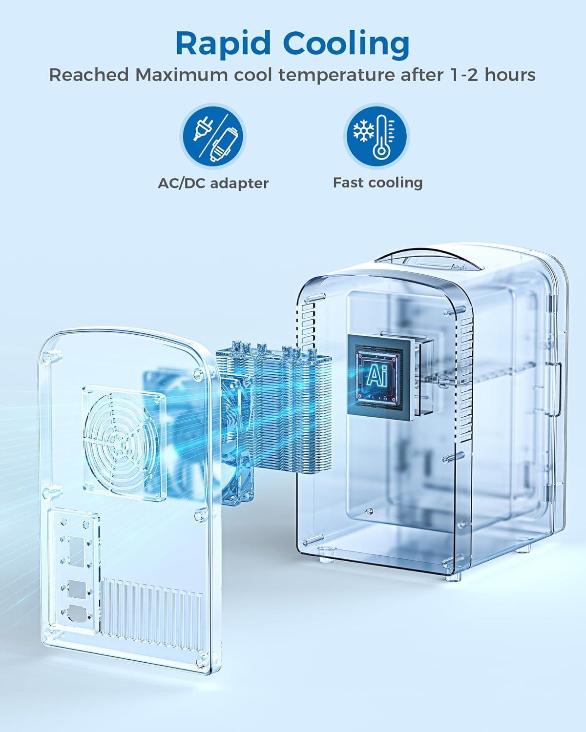image4L6 Cans Mini Fridge Portable Compact Refrigerator Small Skin Care Fridge Food and Drinks Small Cooler for Bedroom Dorm Car Office WhiteCooling Only