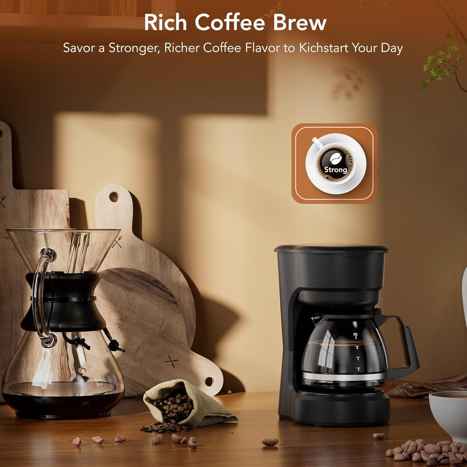 image5Cup Drip Coffee Maker with 24H Programmable Timer Delay Brew Keep Warm Plate 25oz Water Reservoir AutoShut Reusable filter Overheatprotection Ideal for HomeOfficeOutsideBlackMechanical