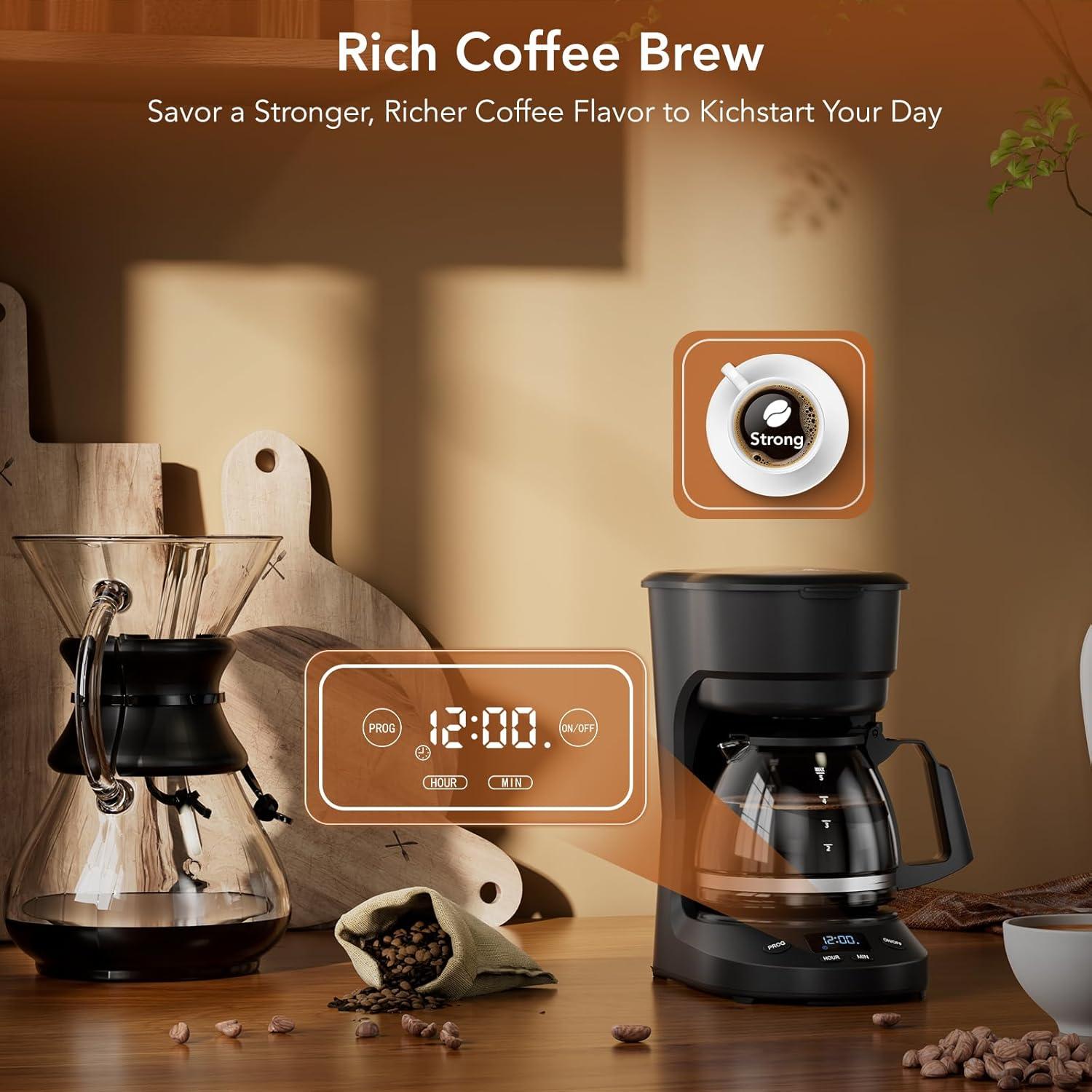 image5Cup Drip Coffee Maker with 24H Programmable Timer Delay Brew Keep Warm Plate 25oz Water Reservoir AutoShut Reusable filter Overheatprotection Ideal for HomeOfficeOutsideBlackElectronic