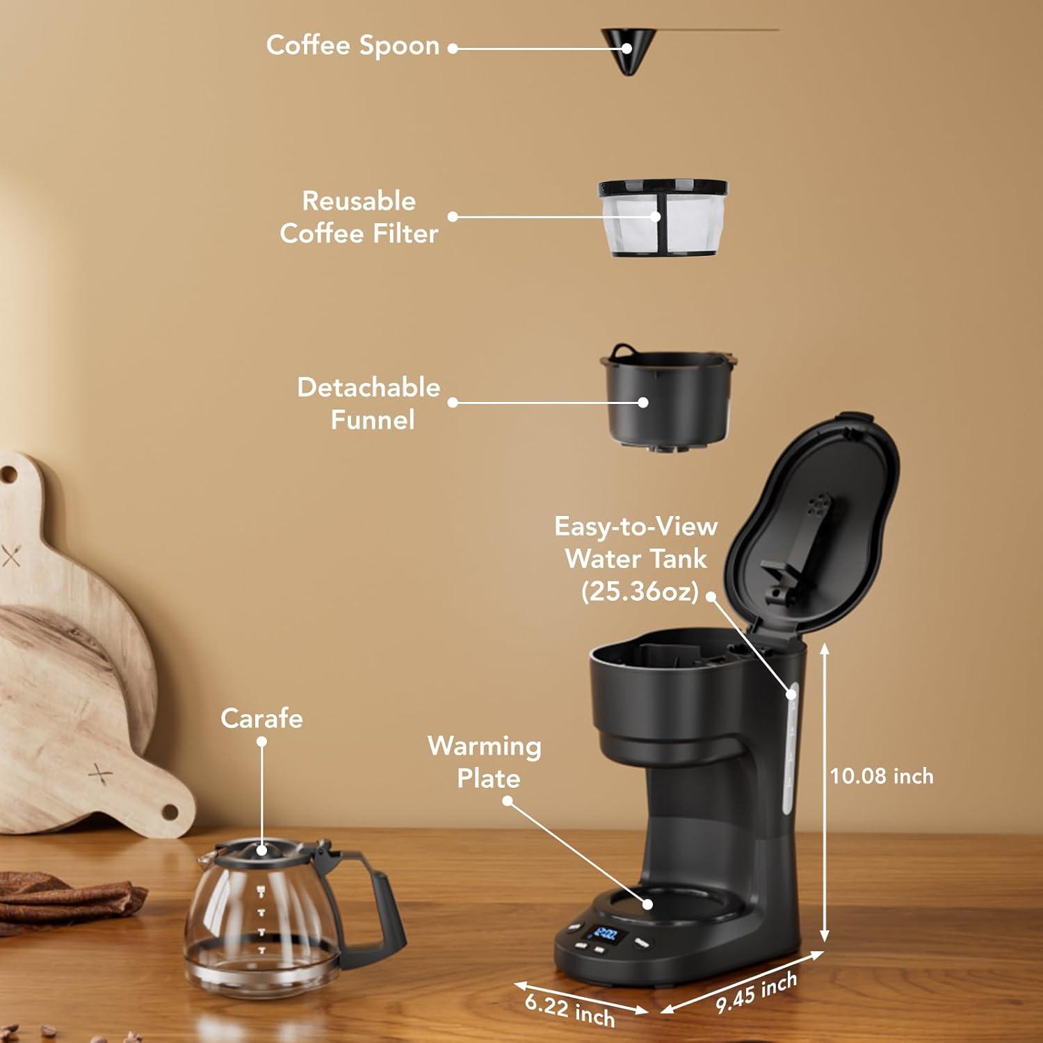image5Cup Drip Coffee Maker with 24H Programmable Timer Delay Brew Keep Warm Plate 25oz Water Reservoir AutoShut Reusable filter Overheatprotection Ideal for HomeOfficeOutsideBlackElectronic