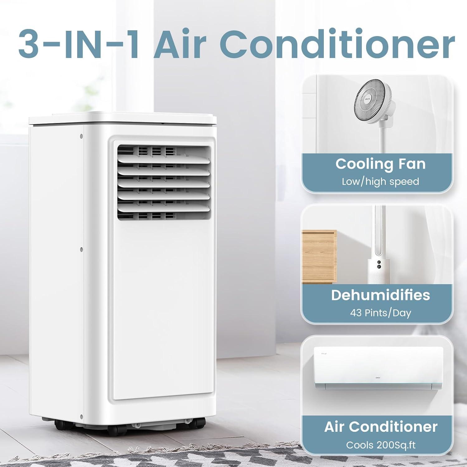 image8000 BTUs Portable Air Conditioners with coolingdehumidificationfansleep mode4IN1 Portable AC with 24H Timer ampamp Remote Control ampamp Window Kit8000 BTUs