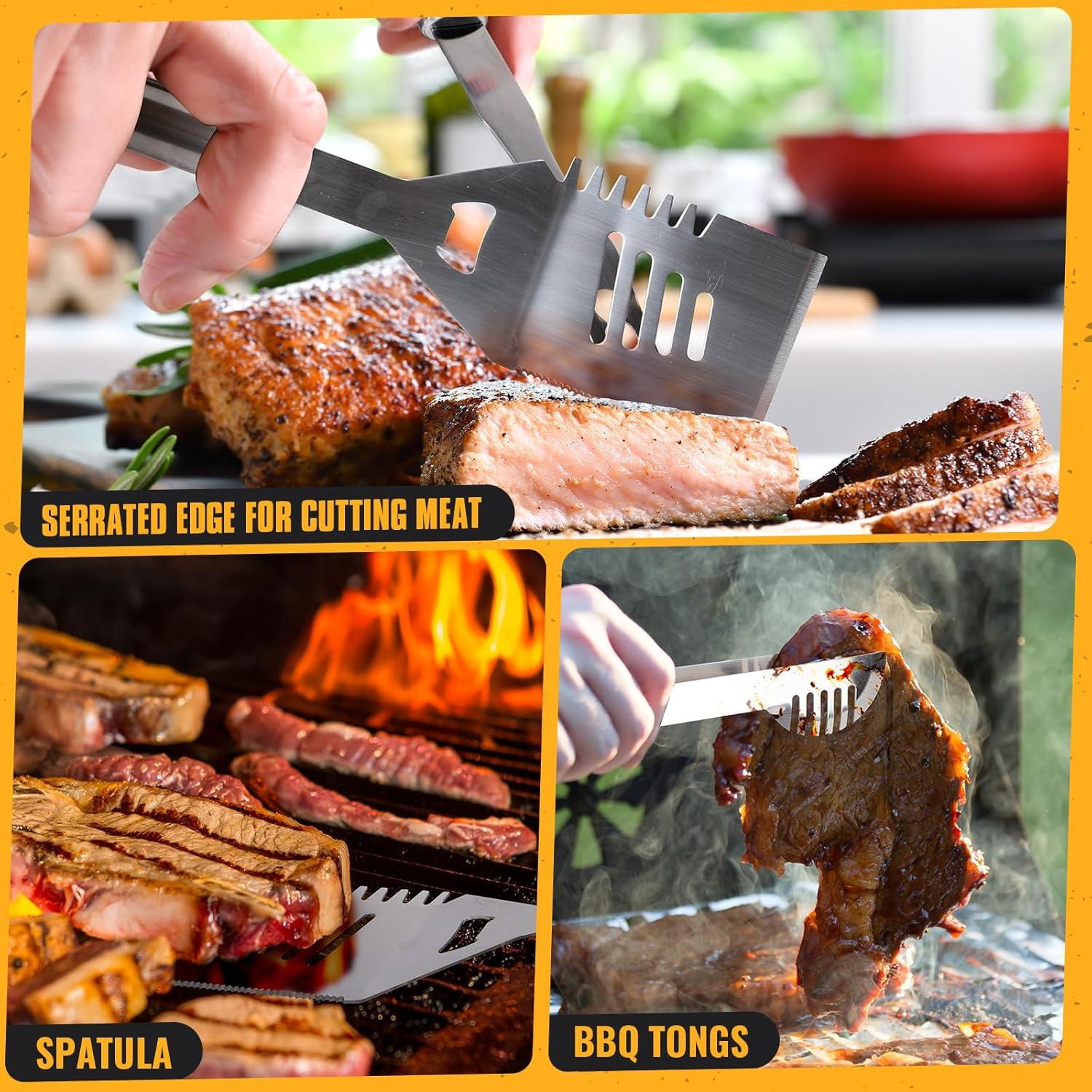 imageBBQ Grilling Accessories 16Inch Stainless Steel BBQ Grill Tools Set for Men Heavy Duty Grilling Accessories Kit for Camping Kitchen Extra Thick Barbecue Utensil3 pcsplus