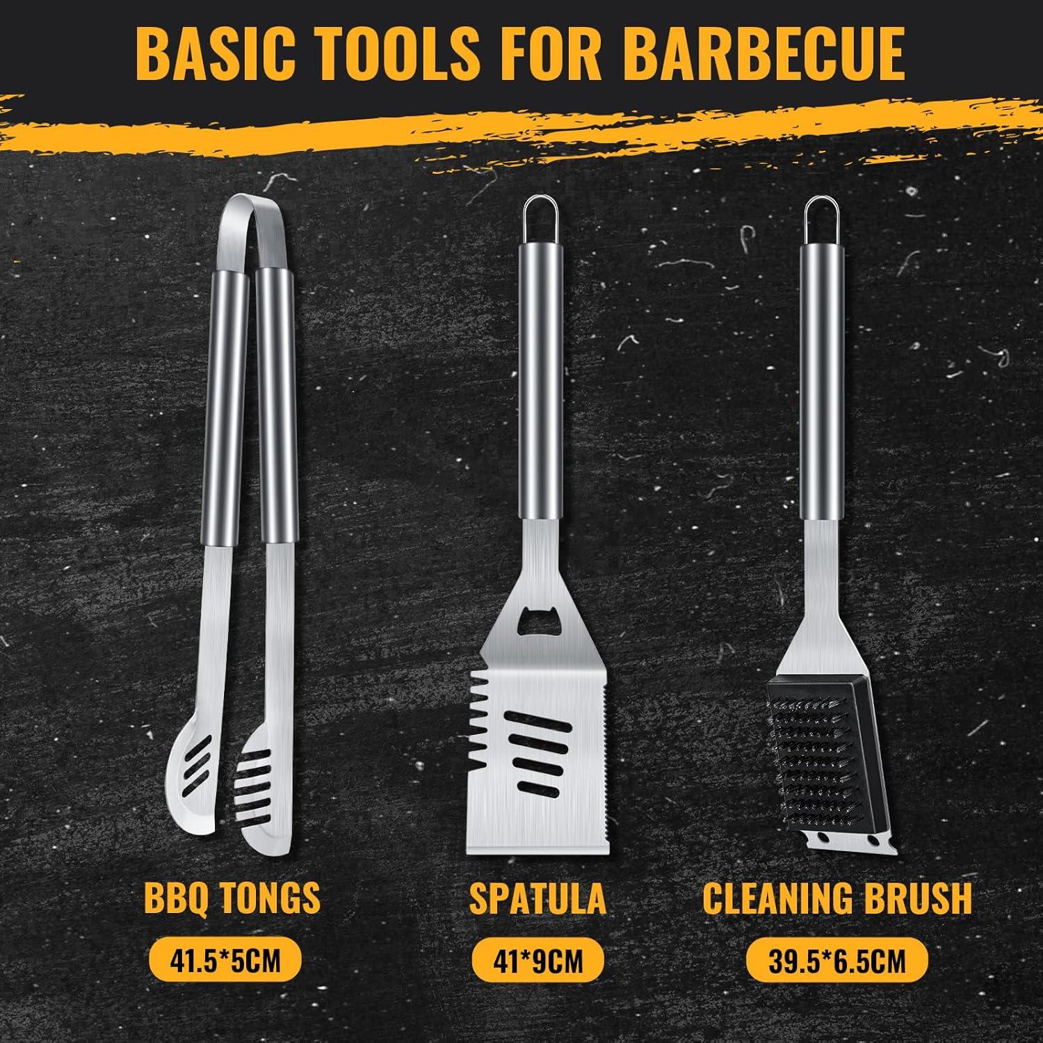 imageBBQ Grilling Accessories 16Inch Stainless Steel BBQ Grill Tools Set for Men Heavy Duty Grilling Accessories Kit for Camping Kitchen Extra Thick Barbecue Utensil3 pcsplus