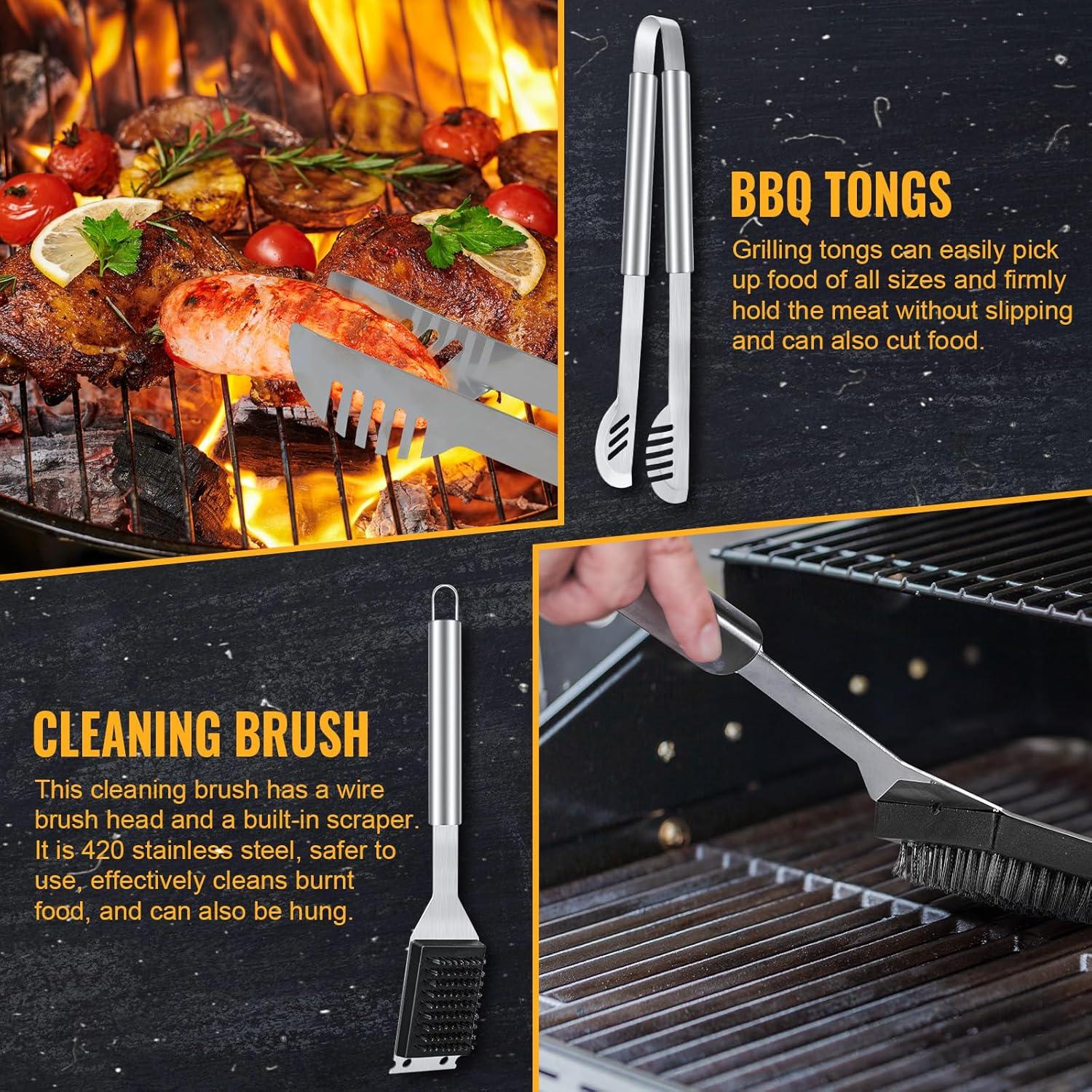 imageBBQ Grilling Accessories 16Inch Stainless Steel BBQ Grill Tools Set for Men Heavy Duty Grilling Accessories Kit for Camping Kitchen Extra Thick Barbecue Utensil6 pcsplus