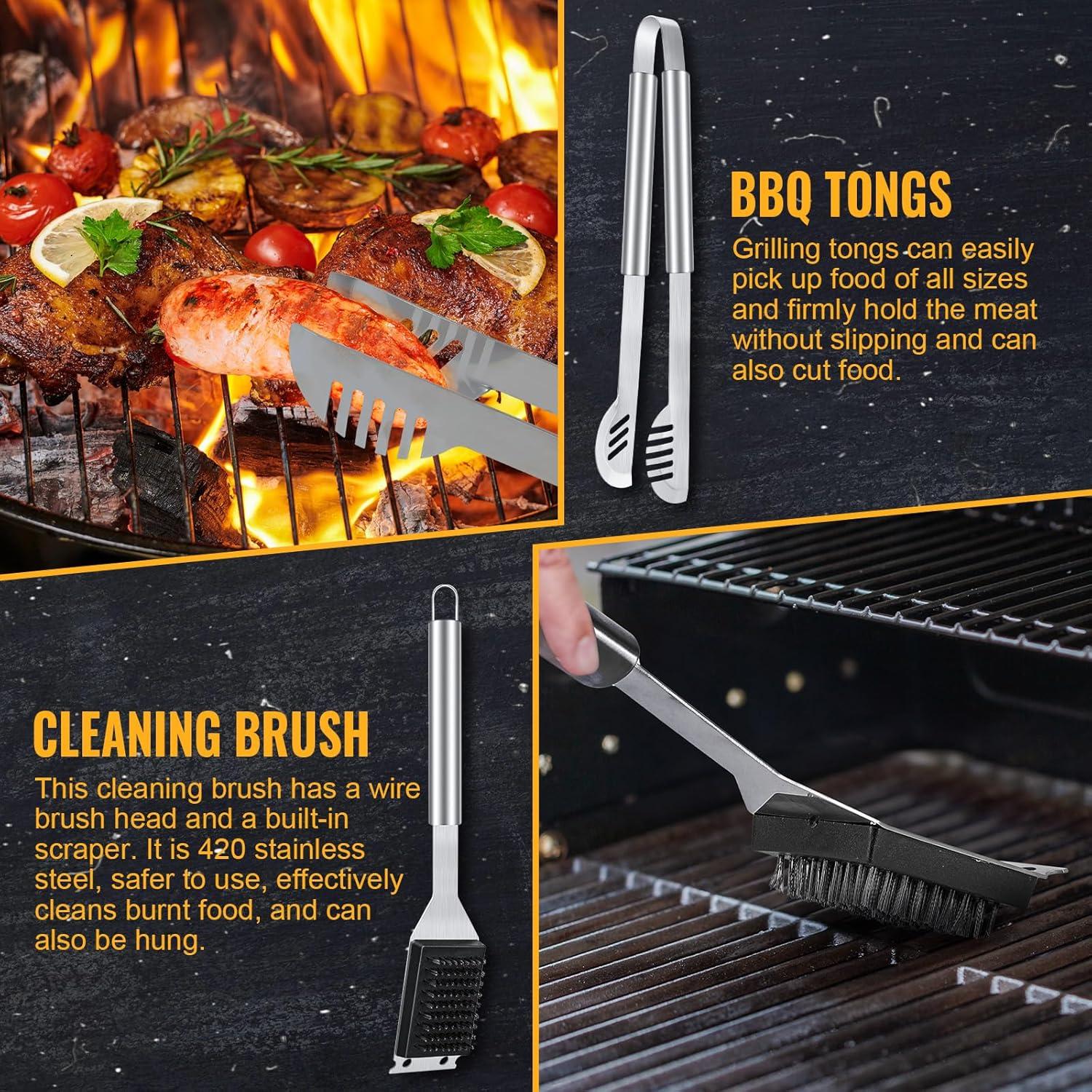 imageBBQ Grilling Accessories 16Inch Stainless Steel BBQ Grill Tools Set for Men Heavy Duty Grilling Accessories Kit for Camping Kitchen Extra Thick Barbecue Utensil3 pcsplus
