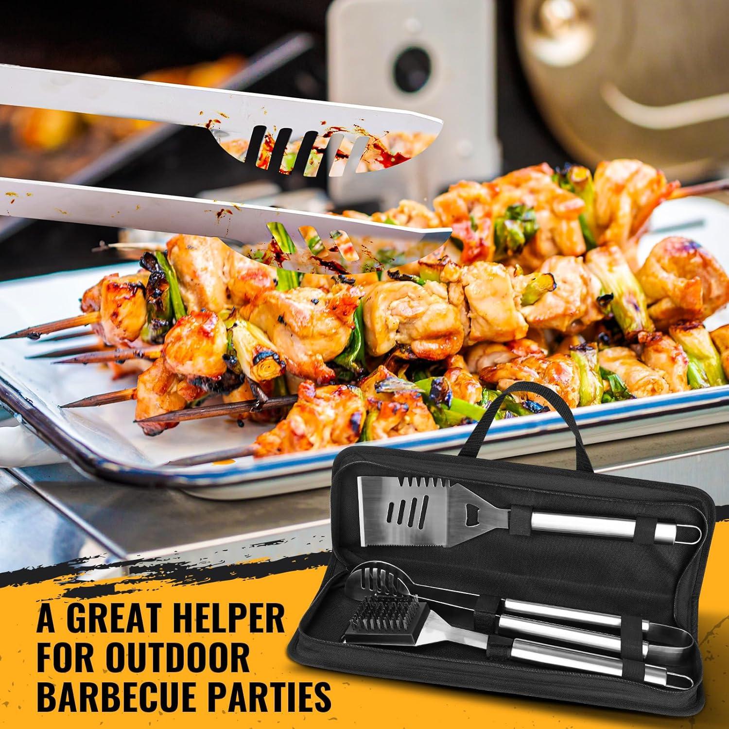 imageBBQ Grilling Accessories 16Inch Stainless Steel BBQ Grill Tools Set for Men Heavy Duty Grilling Accessories Kit for Camping Kitchen Extra Thick Barbecue Utensil3 pcsplus