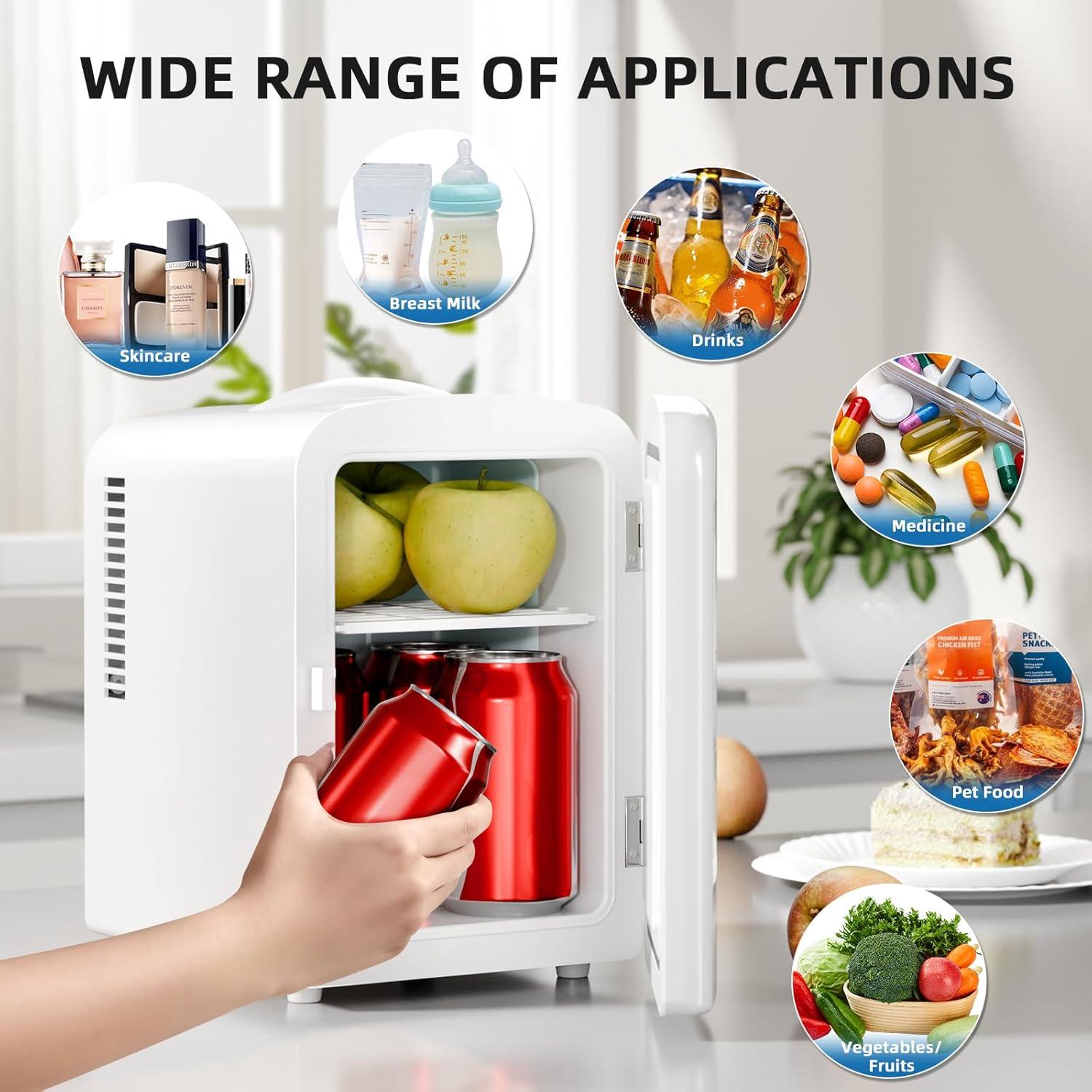 imageCompact Refrigerator Portable Mini Fridge Skin Care 4L Capacity6 Cans for Bedroom Car Office ampamp Dorm Small Cooler for Cosmetics Beverage and Food BlackWhite