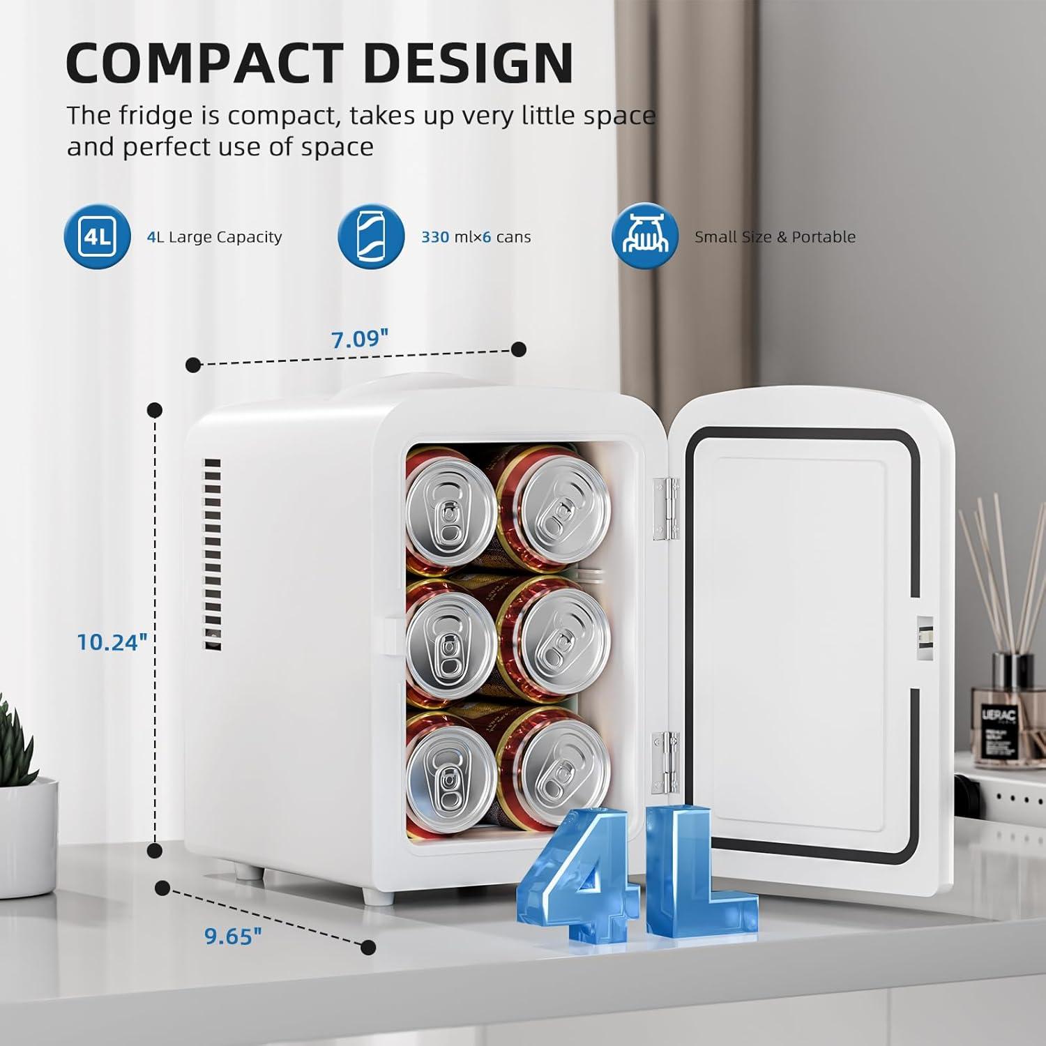 imageCompact Refrigerator Portable Mini Fridge Skin Care 4L Capacity6 Cans for Bedroom Car Office ampamp Dorm Small Cooler for Cosmetics Beverage and Food BlackWhite