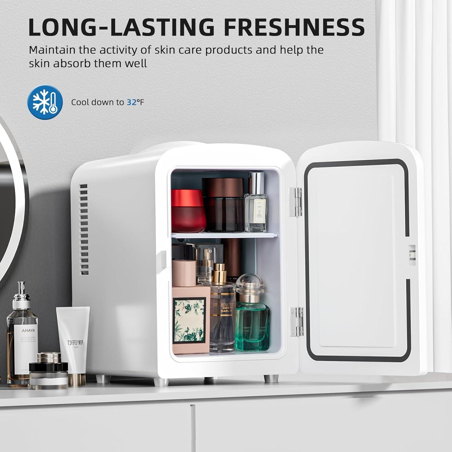 imageCompact Refrigerator Portable Mini Fridge Skin Care 4L Capacity6 Cans for Bedroom Car Office ampamp Dorm Small Cooler for Cosmetics Beverage and Food BlackWhite