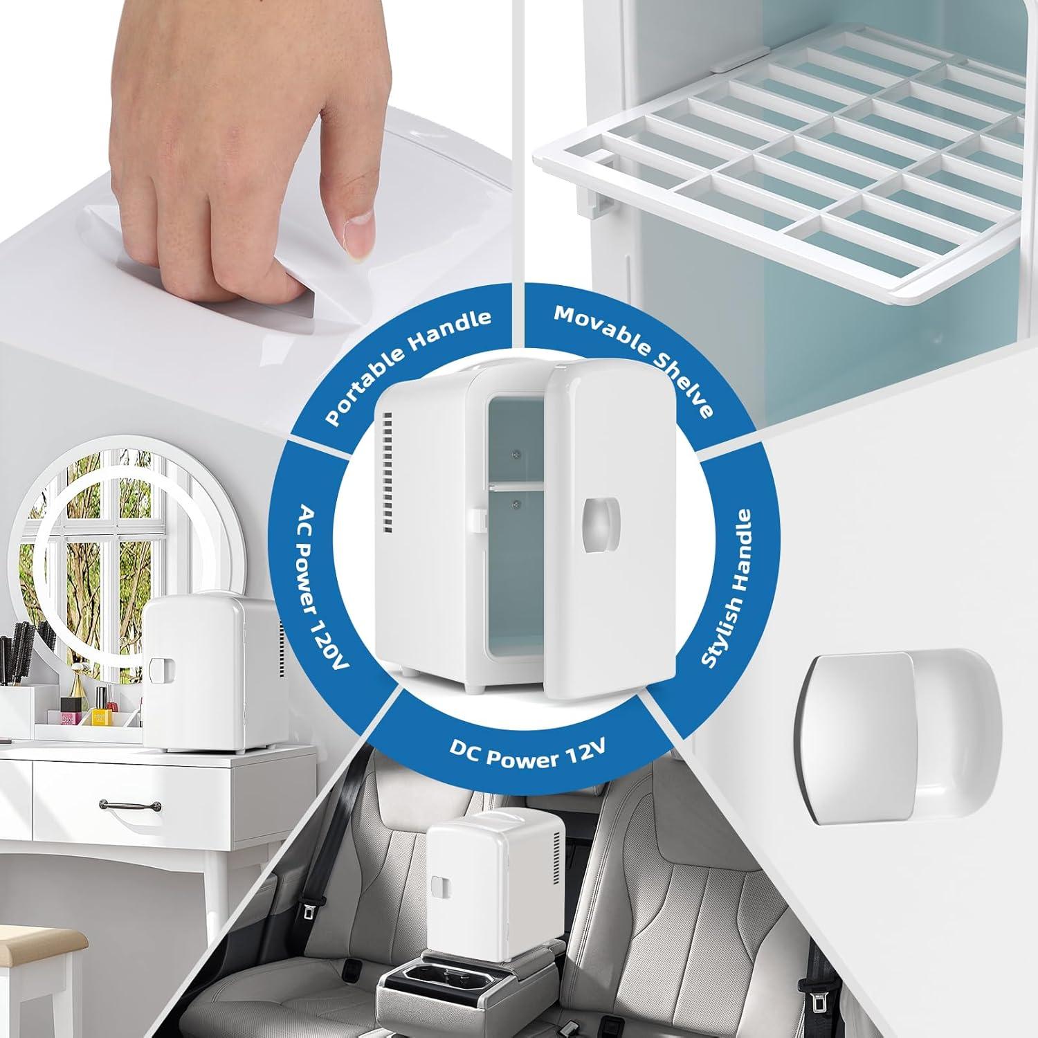 imageCompact Refrigerator Portable Mini Fridge Skin Care 4L Capacity6 Cans for Bedroom Car Office ampamp Dorm Small Cooler for Cosmetics Beverage and Food BlackWhite