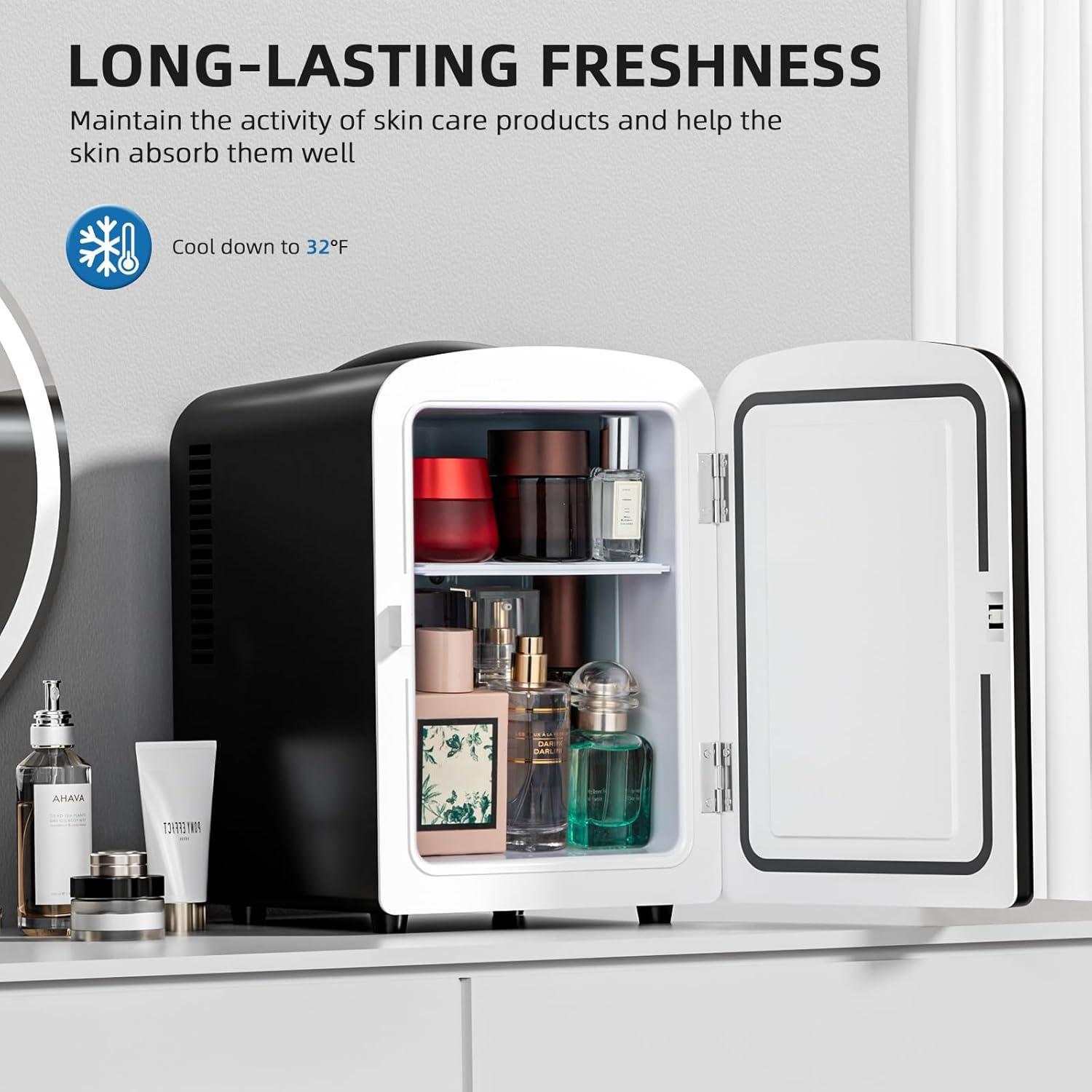 imageCompact Refrigerator Portable Mini Fridge Skin Care 4L Capacity6 Cans for Bedroom Car Office ampamp Dorm Small Cooler for Cosmetics Beverage and Food BlackBlack