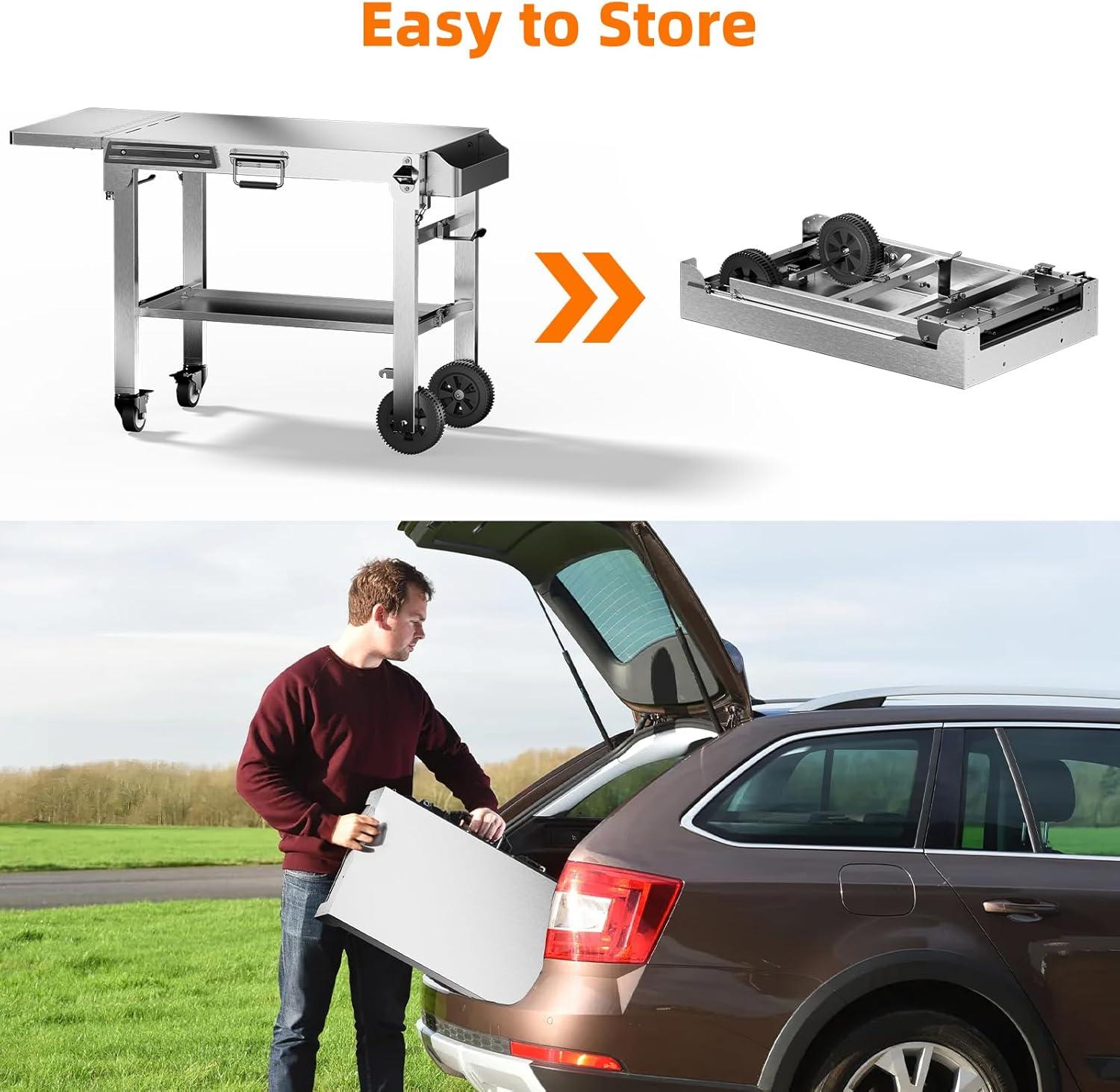 imageFood Grade 304 Stainless Steel BBQ Grill Table fits Tabletop Griddle Outdoor Grill Table with 4 Foldable Legs Portable Grill Stand for RV Camping TailgatingFit 22 Griddle