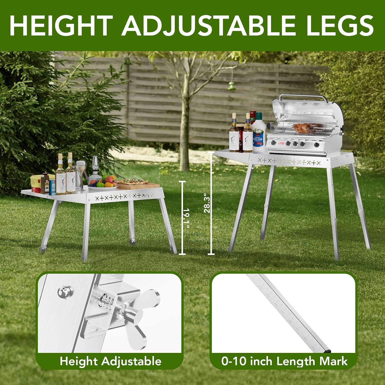 imageFood Grade 304 Stainless Steel BBQ Grill Table fits Tabletop Griddle Outdoor Grill Table with 4 Foldable Legs Portable Grill Stand for RV Camping TailgatingFit 20 Griddle