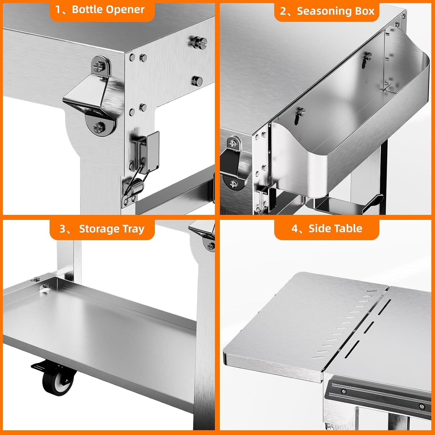 imageFood Grade 304 Stainless Steel BBQ Grill Table fits Tabletop Griddle Outdoor Grill Table with 4 Foldable Legs Portable Grill Stand for RV Camping TailgatingFit 22 Griddle