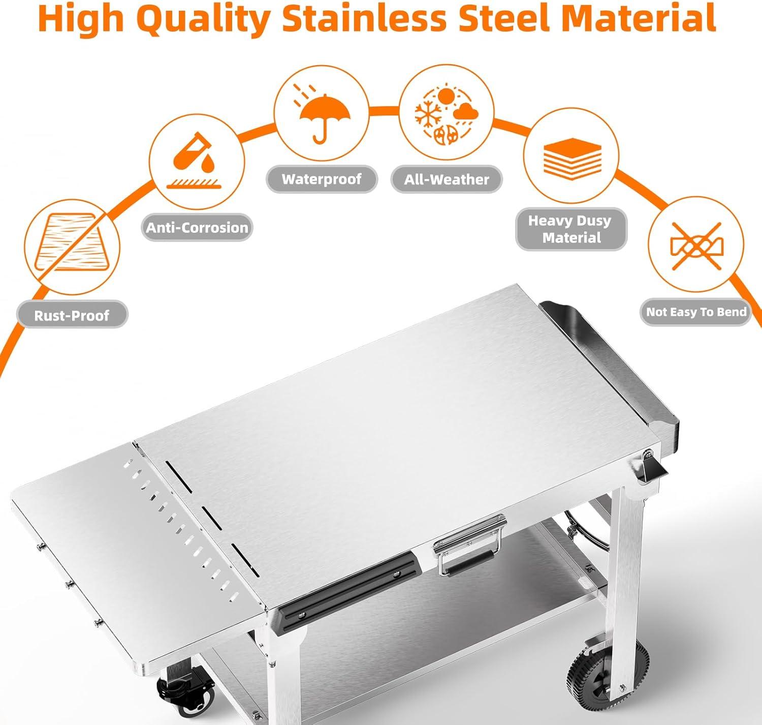 imageFood Grade 304 Stainless Steel BBQ Grill Table fits Tabletop Griddle Outdoor Grill Table with 4 Foldable Legs Portable Grill Stand for RV Camping TailgatingFit 22 Griddle