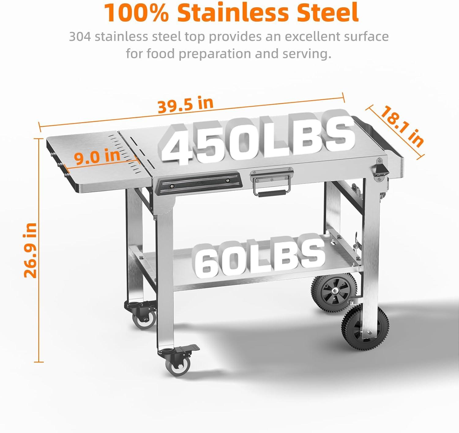 imageFood Grade 304 Stainless Steel BBQ Grill Table fits Tabletop Griddle Outdoor Grill Table with 4 Foldable Legs Portable Grill Stand for RV Camping TailgatingFit 22 Griddle