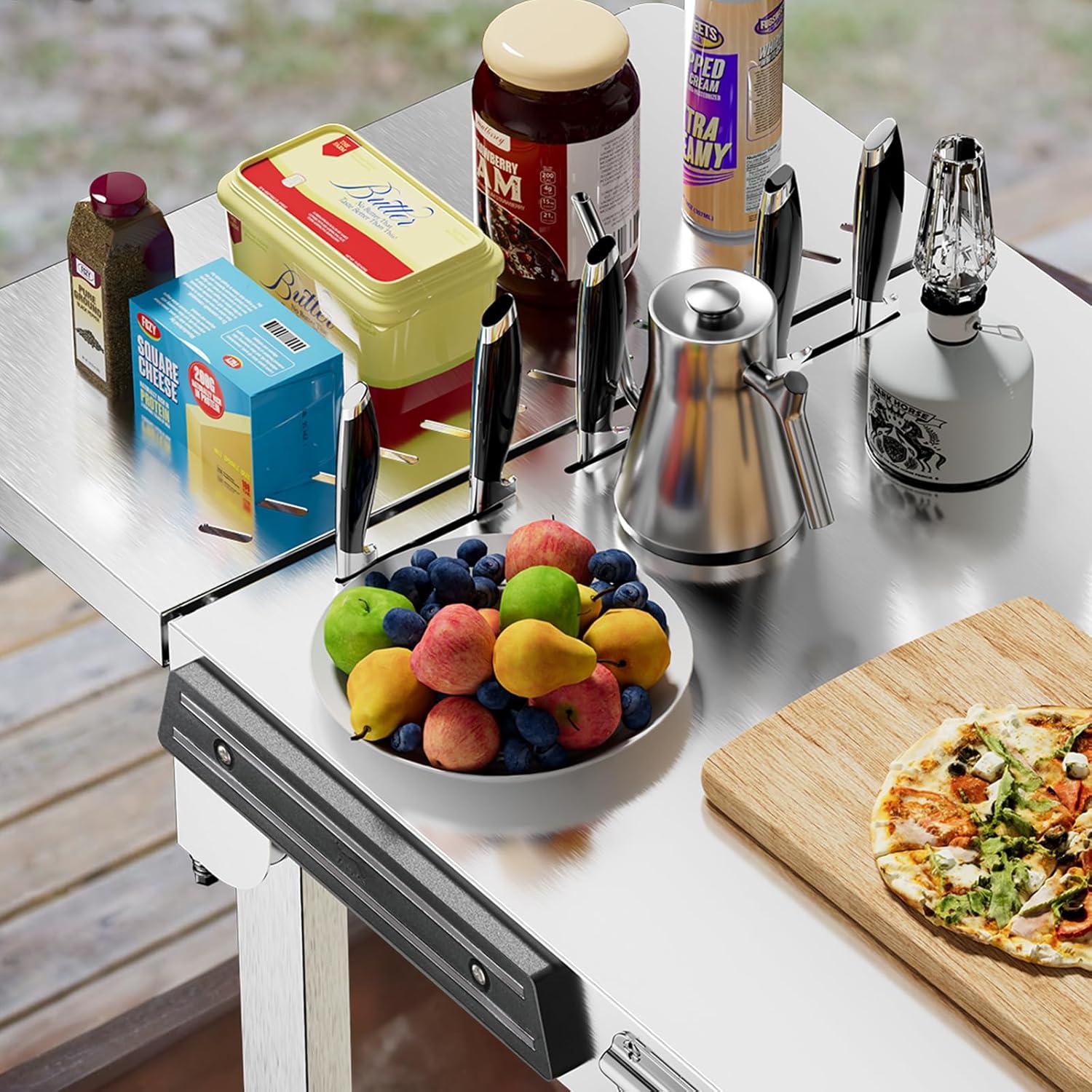 imageFood Grade 304 Stainless Steel BBQ Grill Table fits Tabletop Griddle Outdoor Grill Table with 4 Foldable Legs Portable Grill Stand for RV Camping TailgatingFit 22 Griddle