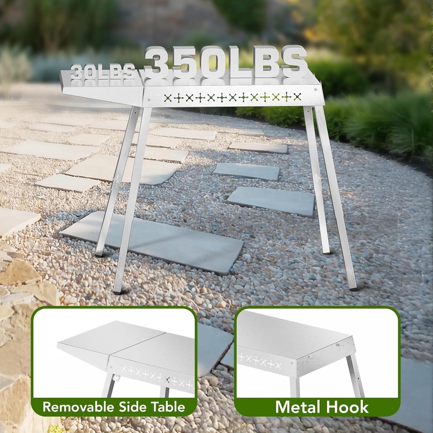 imageFood Grade 304 Stainless Steel BBQ Grill Table fits Tabletop Griddle Outdoor Grill Table with 4 Foldable Legs Portable Grill Stand for RV Camping TailgatingFit 20 Griddle